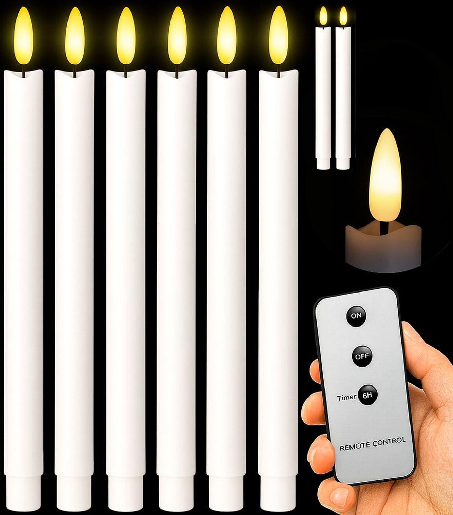 8er Set Echtwachs LED Stabkerzen 25 cm in Weiß, warmweiß flackernd, mit Timerfunktion und Fernbedienung, perfekte Deko für Fenster, Tisch & Advent