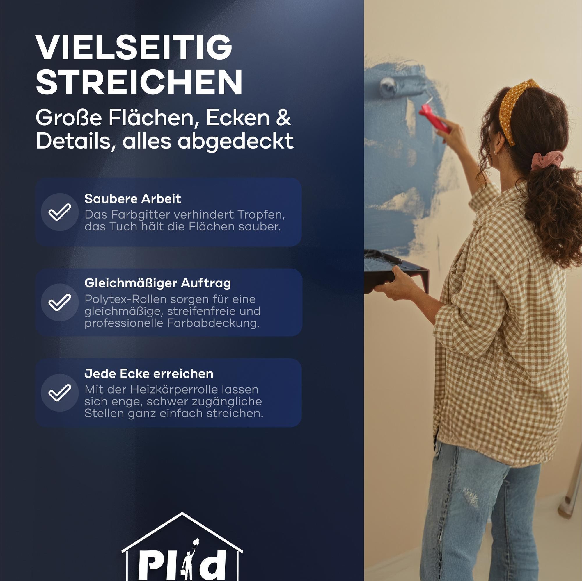 Plid Streichset & Lackierset – Pinsel, Farbwanne, Farbwalze & Steckbügel – Profi Malerset für Wand, Lack & Renovierung