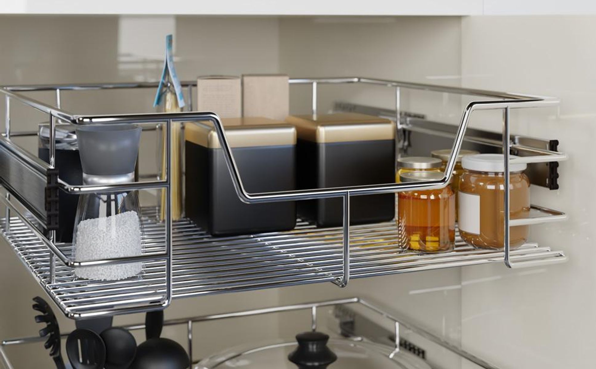 CASARIA® Teleskopschublade Ausziehbare Schublade Küche 60cm 20kg Belastbar Verchromt Korbauszug mit Zubehör Haushalt Küchenschrank Kleiderschrank