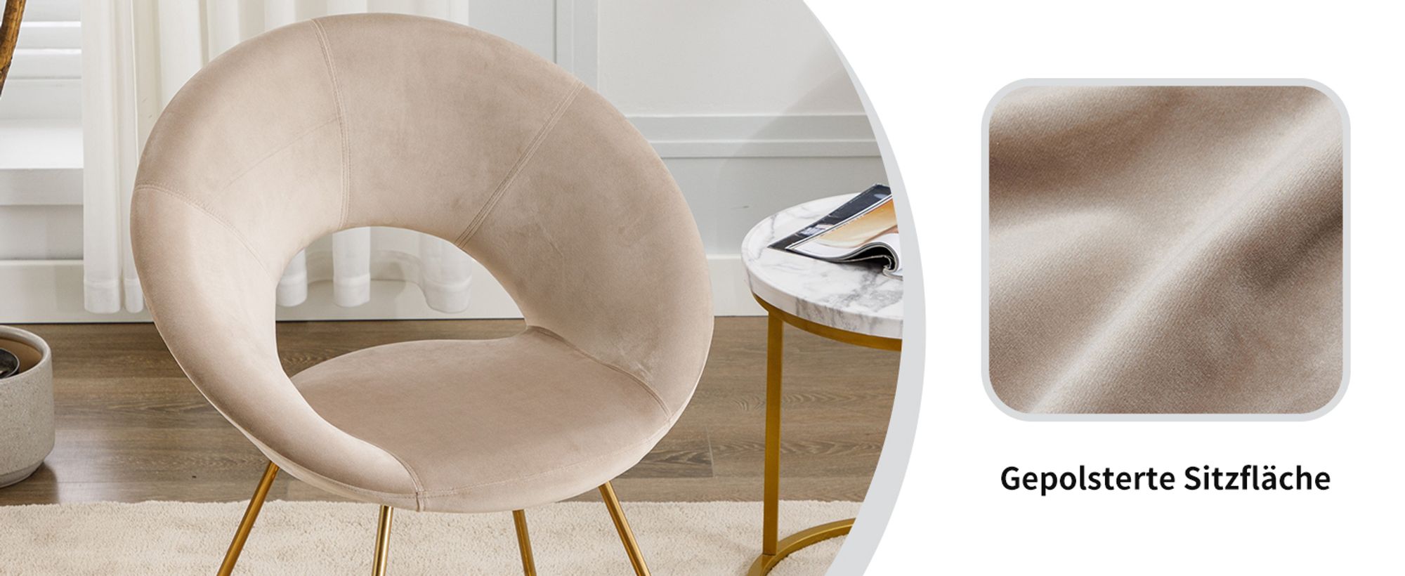 Duhome Esszimmerstuhl Schminktisch Stuhl Wohnzimmerstuhl Samt Sessel Küchenstuhl Polsterstuhl mit Gold Metallbeine, Beige