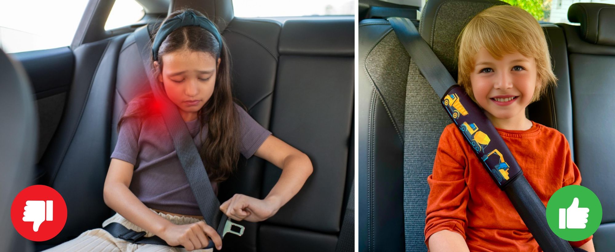 1x HECKBO Auto Gurtschutz Sicherheitsgurt Schulterpolster Schulterkissen Gurtschoner Autositze Gurtpolster für Kinder, Jungen/Jungs mit Baufahrzeuge, Bagger