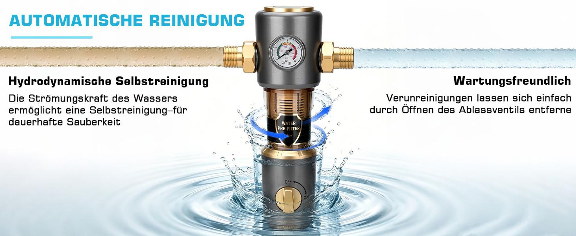 8T/h Rückspülfilter Selbstreinigung Spin Down Sedimentfilter mit Schabelement Hauswasserfilter Wasserfilter Vorfilter für Hausanschluss Hauswasserwerk