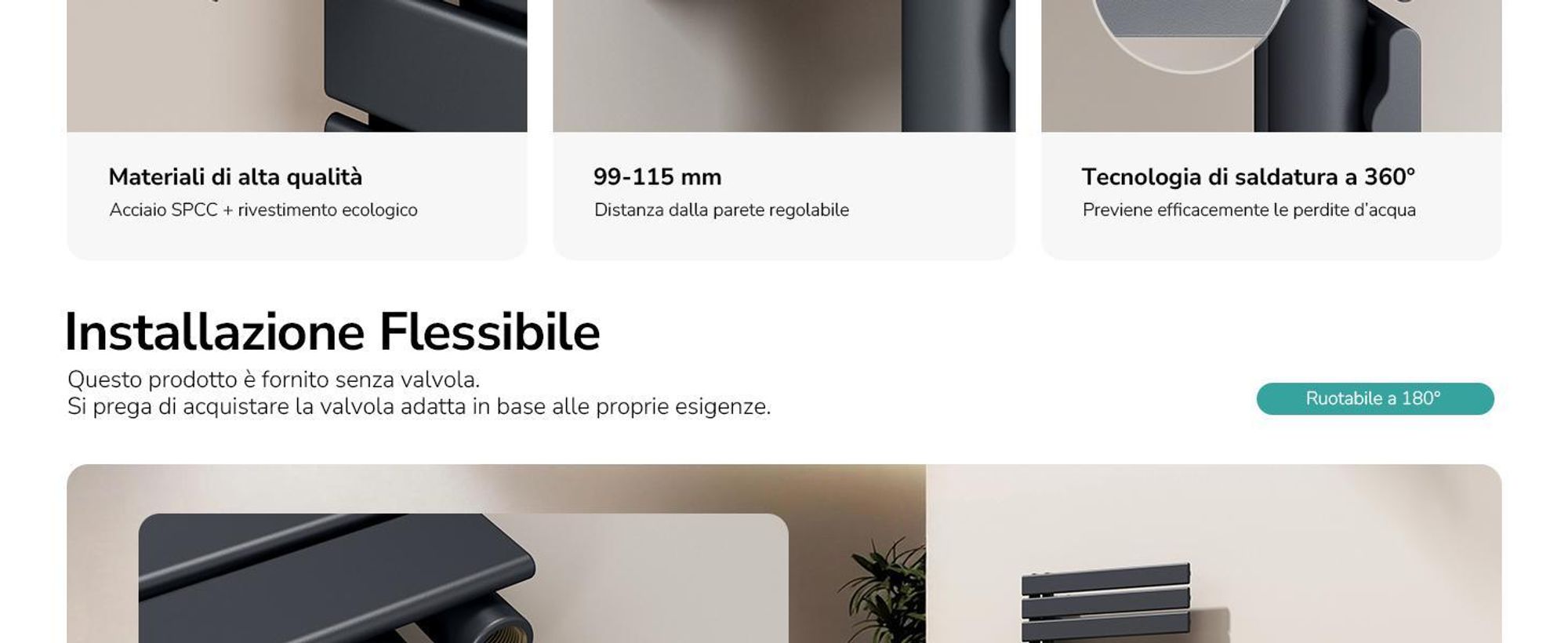 Asciugasalviette EMKE Radiatore da bagno Radiatore a pannello Collegamento laterale Acqua calda a parete 1041 x 600 mm Antracite senza elemento riscaldante