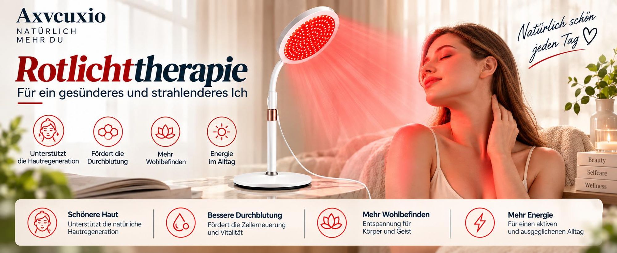 3-in-1 Rotlichtlampe,660nm rotem Licht & 850nm & 940nm Nahinfrarot-Lichttherapiegeräte mit Timer,10 Helligkeitsstufen,Höhenverstellbare LED-Nachtlampe