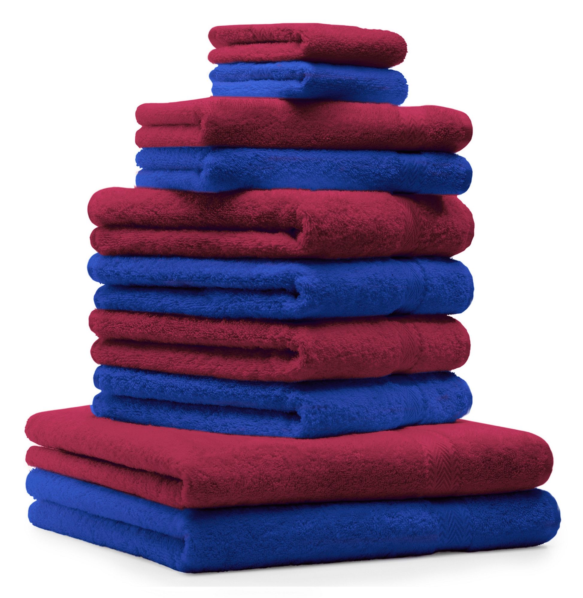 Betz 10-tlg. Handtuch-Set PREMIUM CLASSIC  in royalblau und dunkelrot