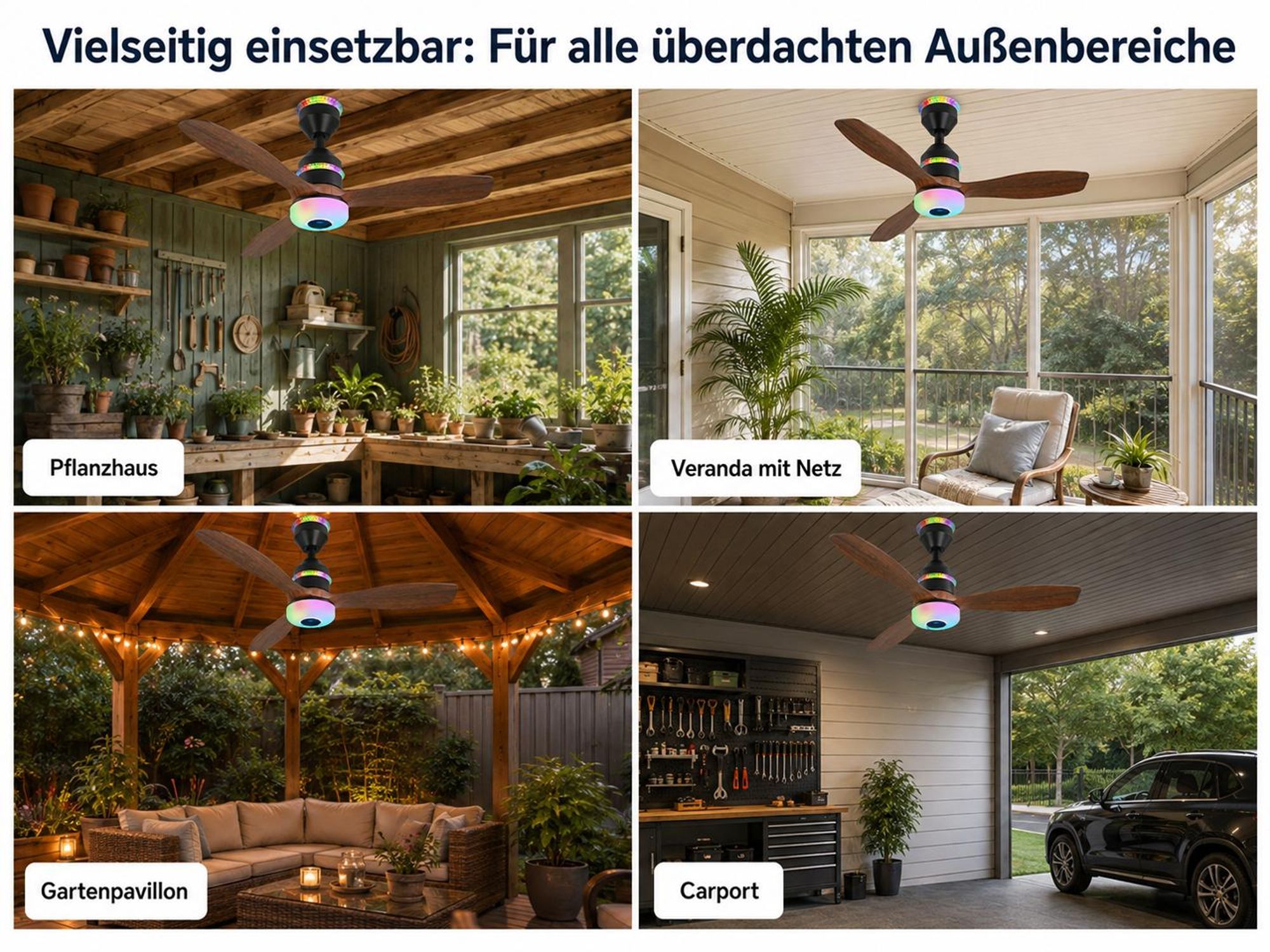 Deckenventilator mit Licht Ø60cm 48W Deckenlampe mit Ventilator Bluetooth Musik & RGB Farbwechsel 3 Geschwindigkeiten LED Dimmbar Fernbedienung