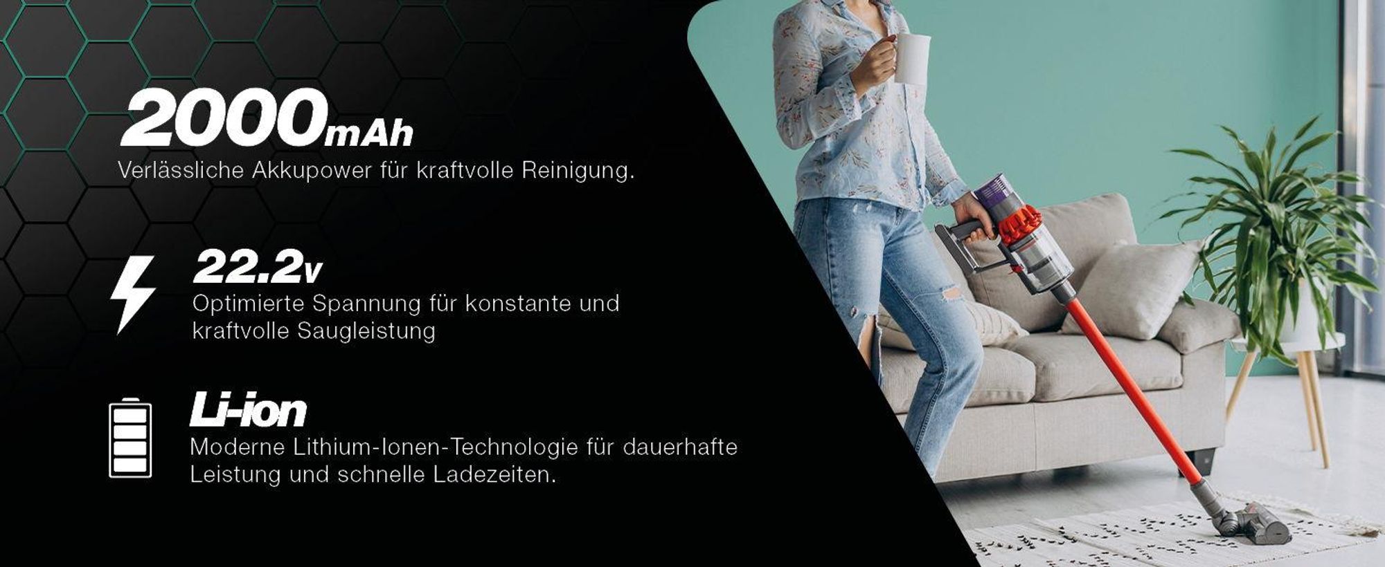 CELLONIC 1x Akku für Staubsauger Kompatibel mit Dyson DC44 Animal, DC34 Animal, DC45, 202932-02 - (2000mAh, 22.2V)
