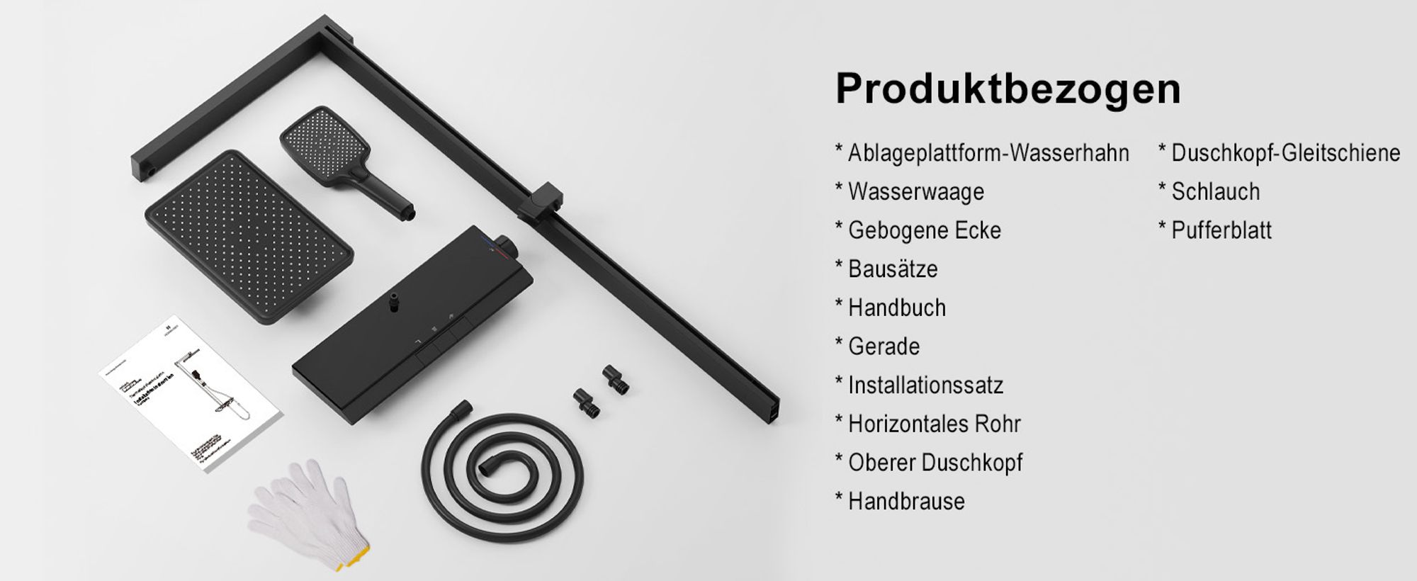 Duschsystem mit Thermostat Schwarz HOMELIVE, Regendusche mit Duschkopf, Wassersparende Duscharmatur, Dusche Komplett mit 3 Funktionen Handbrause