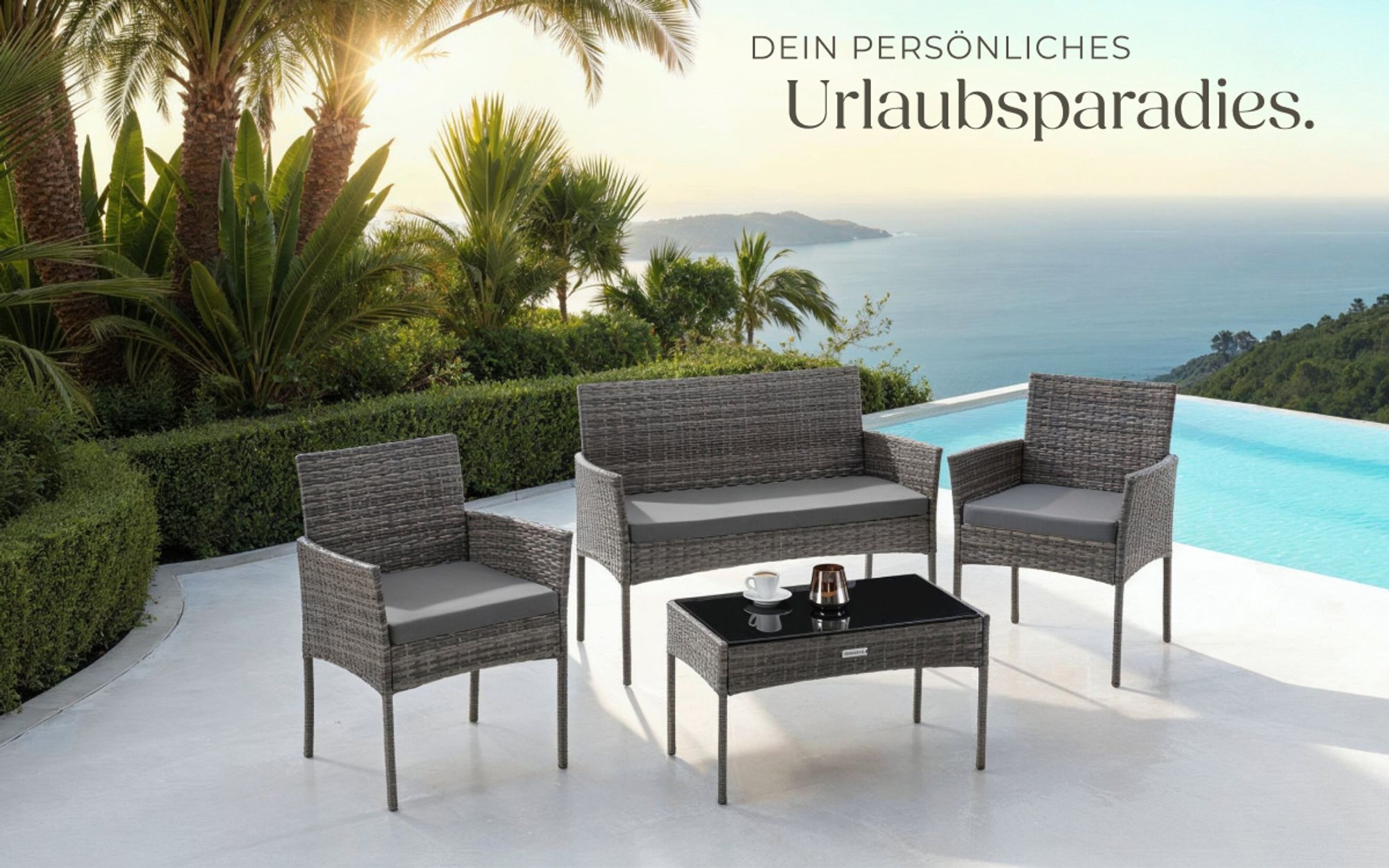 tectake® Rattan Gartenset Palese für 4 Personen