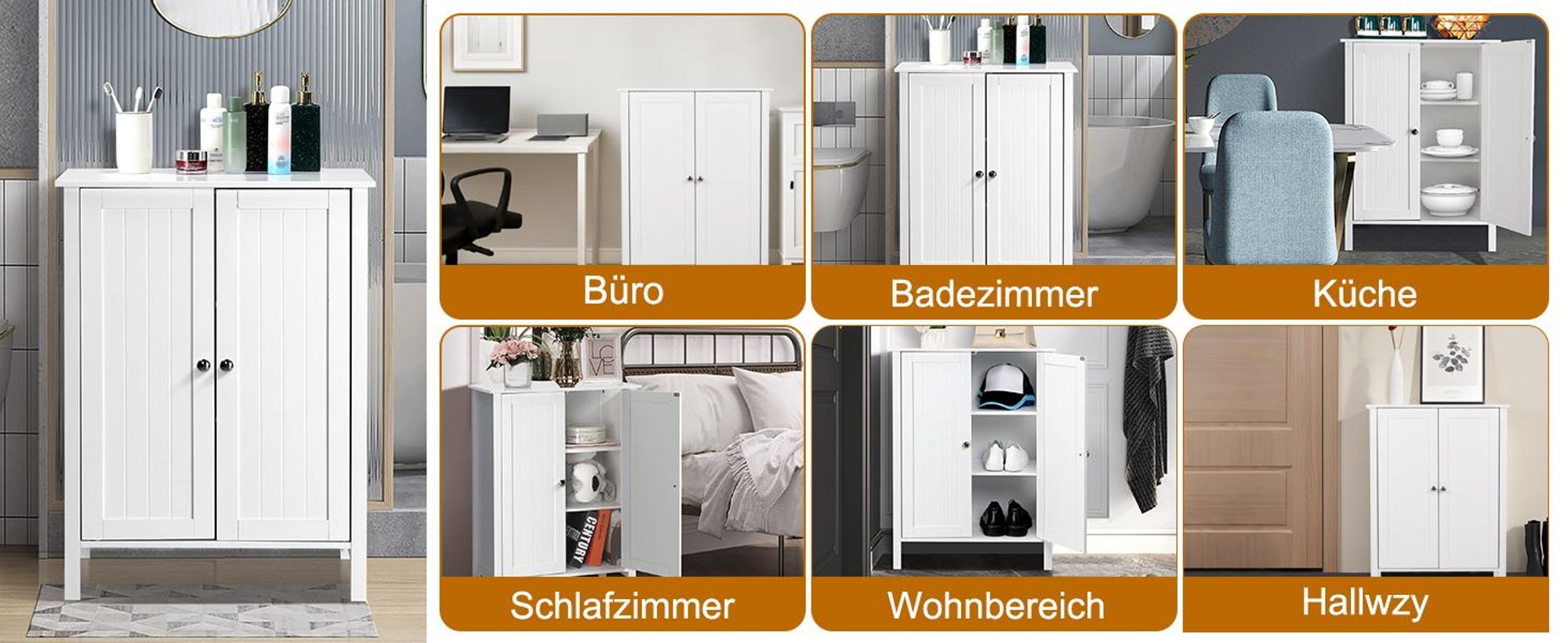 FCH Badezimmerschrank Badschrank, mit 2 Türen, 60 x 30 x 80 cm, Weiß