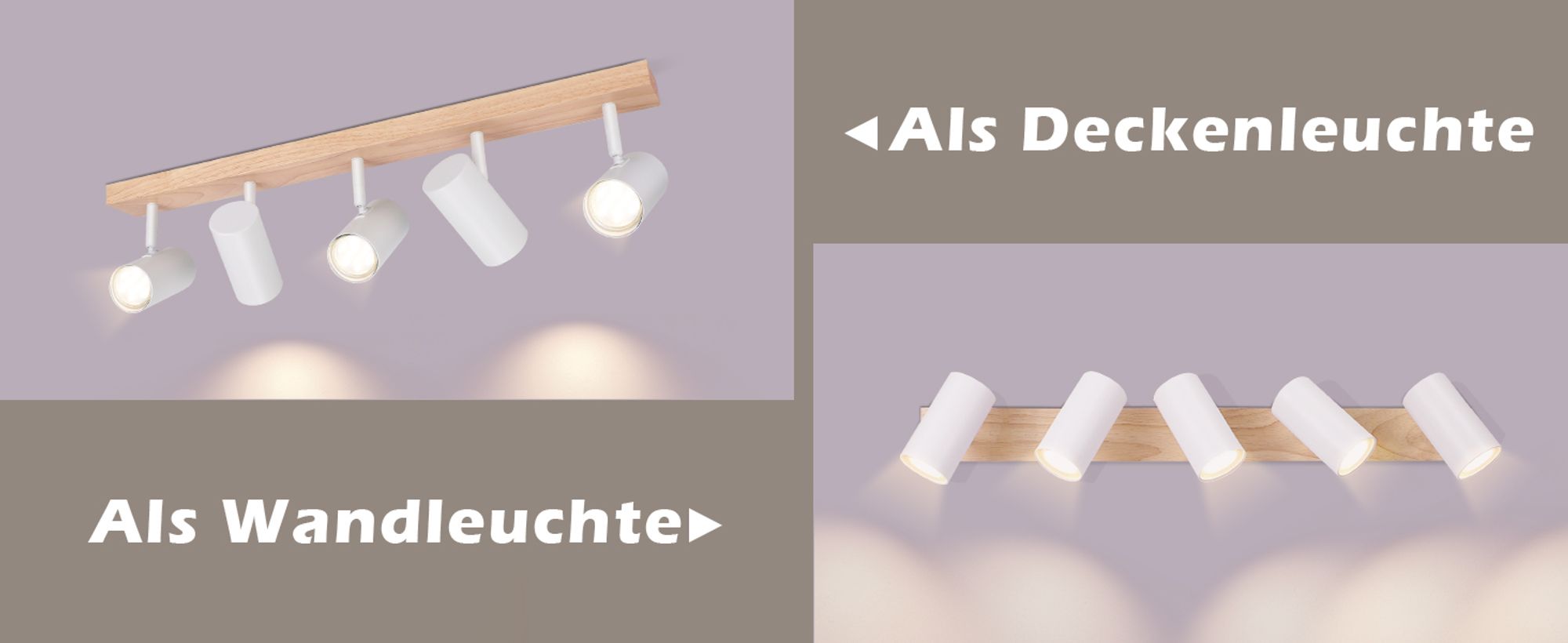 ZMH Deckenleuchte 5 Flammig Deckenstrahler Holz Deckenlampe Weiß Deckenspots GU10 Wohnzimmerlampe 350° Flurlampe Decke Spotlight Flur für Schlafzimmer Küche Wohnzimmer Ohne Leuchtmittel