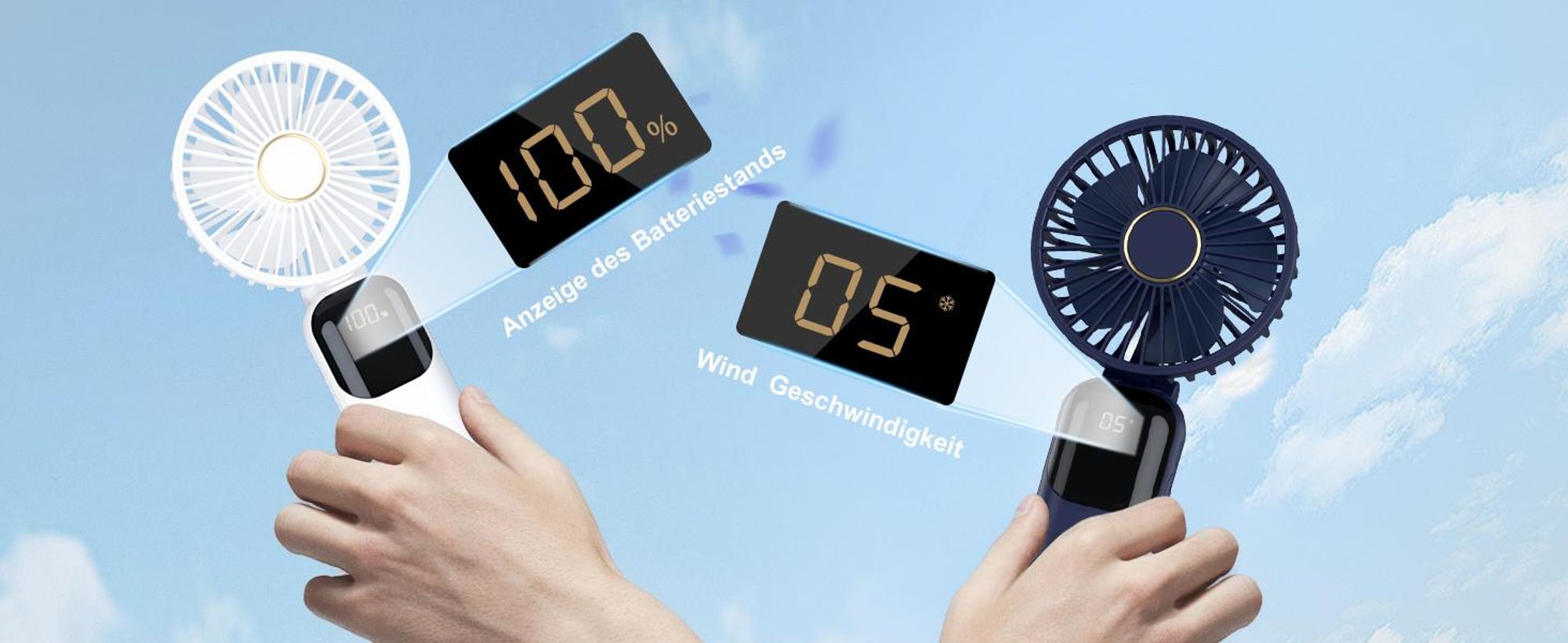 Handventilator, Tragbarer Leise Mini Ventilator, Wiederaufladbar USB Ventilator, Klein Taschenventilator Mit 5 Geschwindigkeitsstufen Digitalanzeige