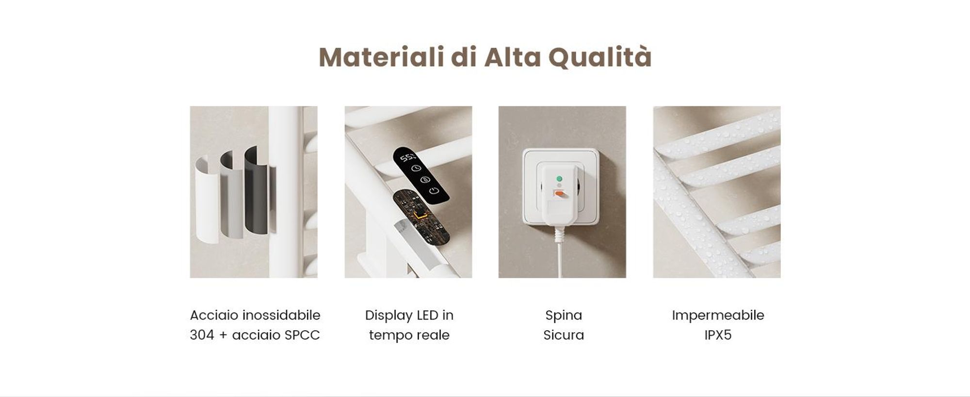 EMKE Scaldasalviette elettrico 780 x 430 x 90 mm 130W ruotabile Tubo a U Intelligent Touch LCD Tuya Alexa Radiatore da bagno Bianco Radiatore