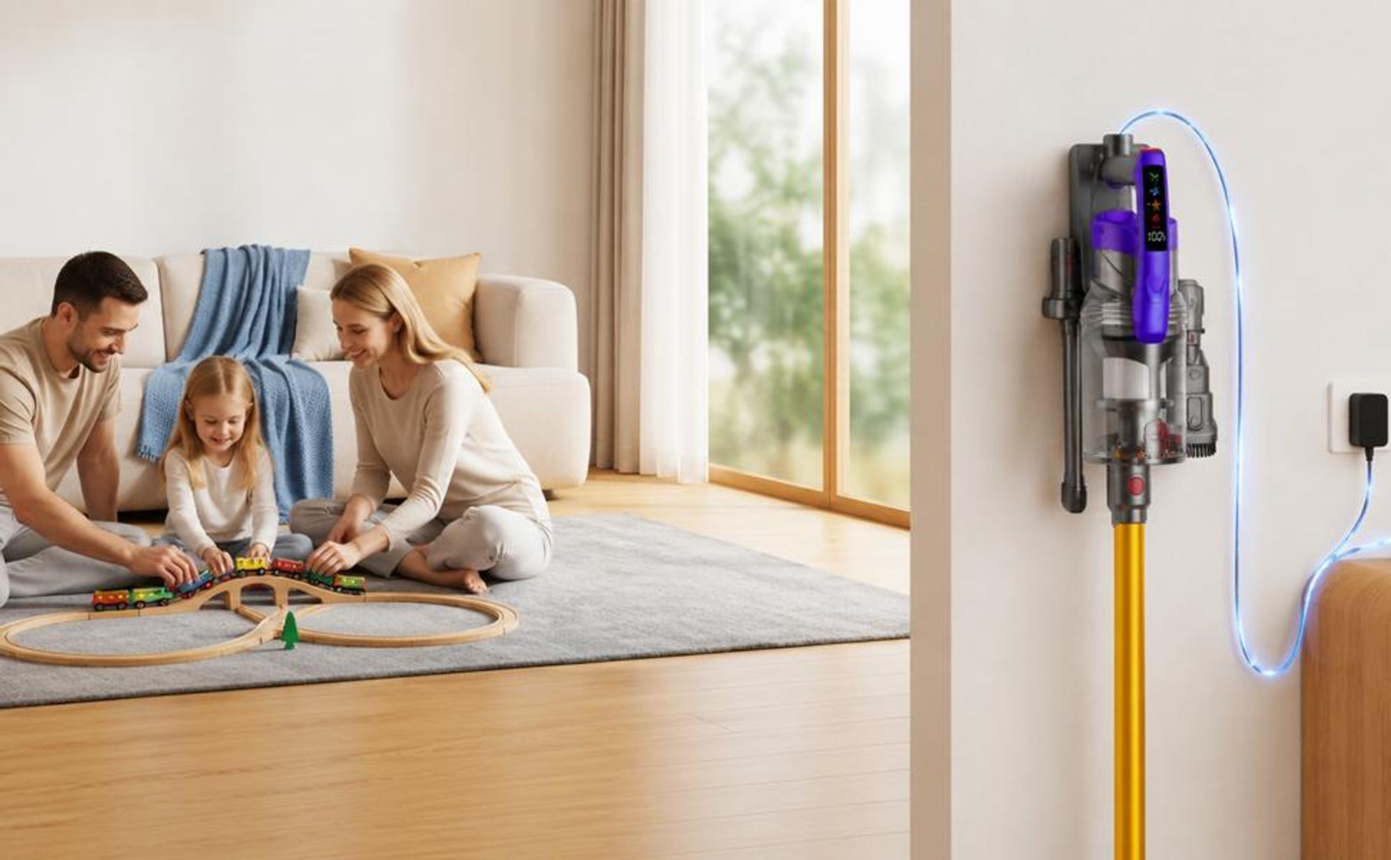 Akku-Staubsauger mit 89000 Pa Saugkraft, 750 W, bis zu 70 Min. Laufzeit, 2,5 L Staubbehälter, LCD-Display und Wechselakku