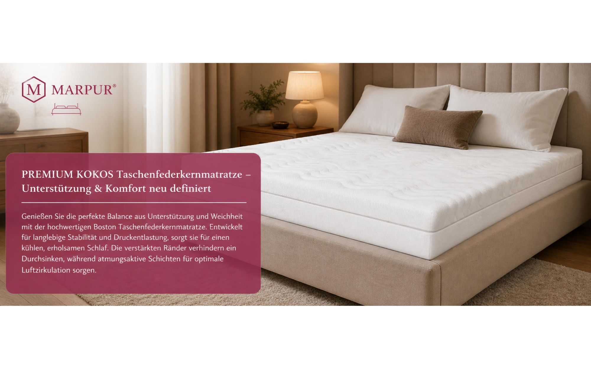 MARPUR Taschenfederkernmatratze 120x200 Premium Kokos, 7 Zonen, H3/H4, Höhe 27 cm