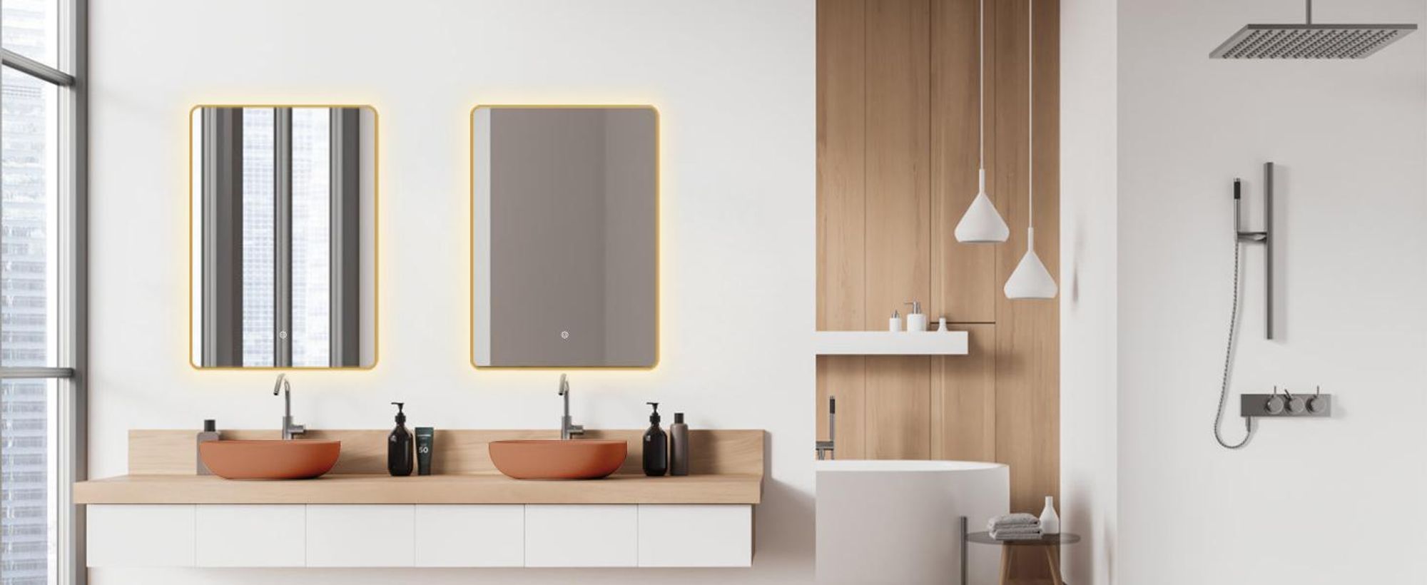 Specchio da bagno HOKO 70x100cm con cornice+interruttore a sfioramento+cambio luce bianco caldo-bianco freddo-neutro. La luce può essere accesa con l'interruttore a sfioramento e con l'interruttore a parete