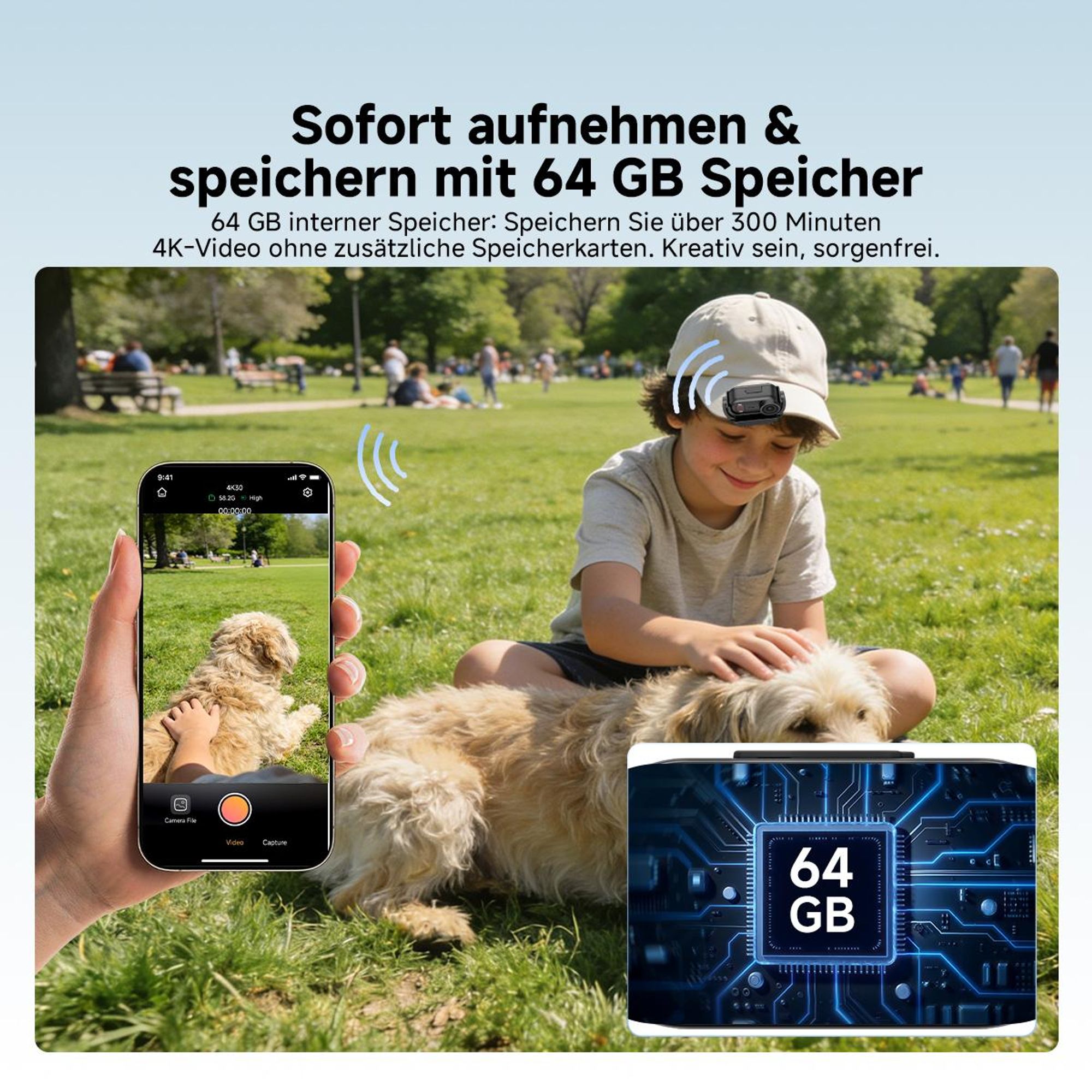 SVBONY SVGo M3 POV Action Kamera, 4K/30fps, 64GB Speicher, 43g Ultraleichte, Mini Bodycam, IP68 Wasserdicht bis 10m, 300 Min Akkulaufzeit, WLAN App