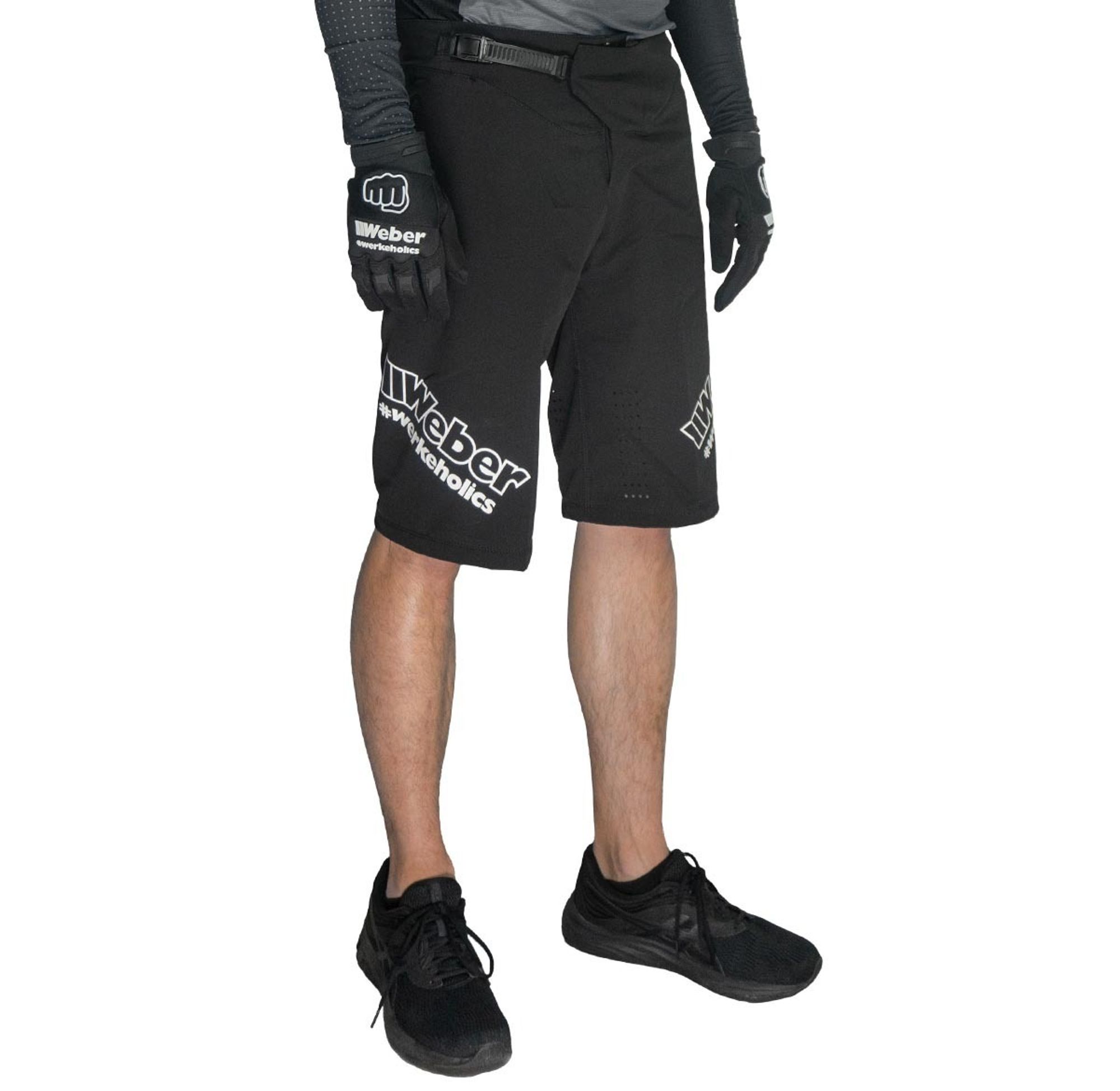 Weber #Werkeholics MTB Shorts 32 schwarz mit Taschen und Belüftungszonen mit Ratschenverschluss Stretch Fahrradhose kurz