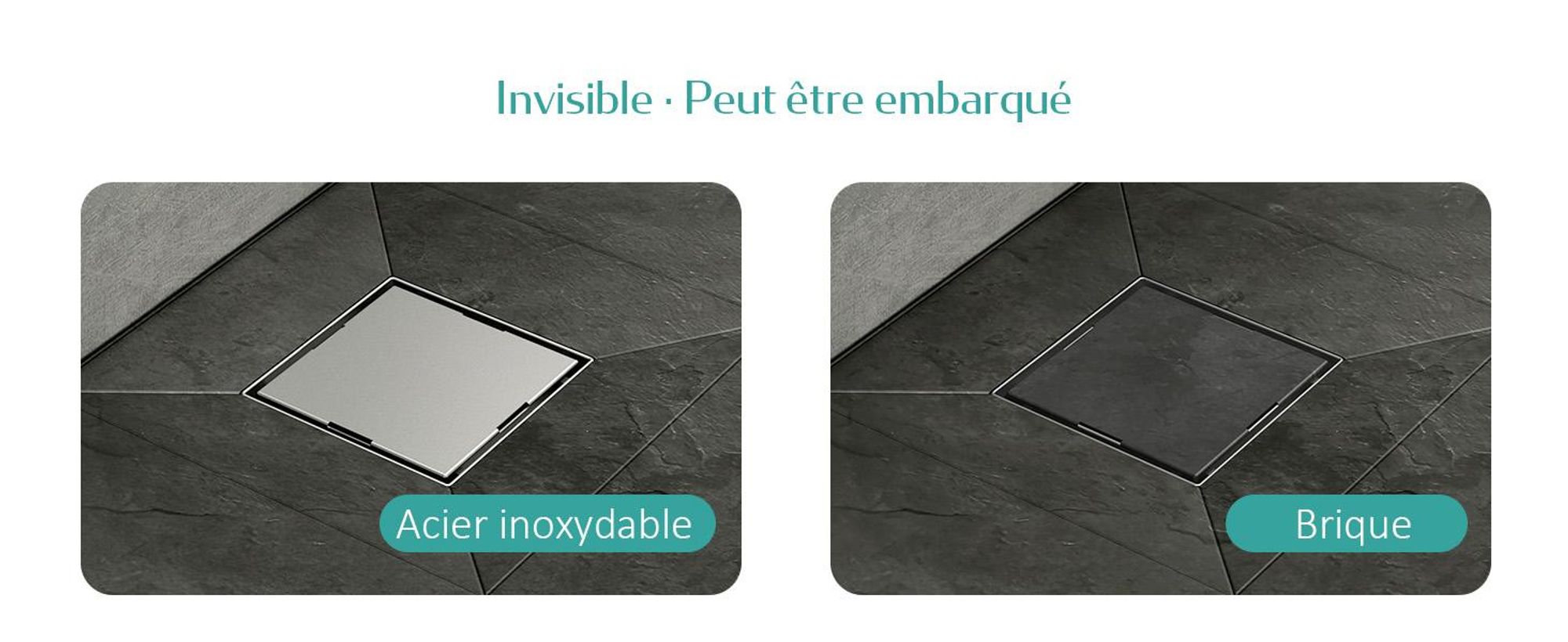 EMKE Siphon de sol en acier inoxydable, angle 152 x 152mm, siphon anti-odeur et tamis à cheveux, set d'écoulement de douche, trou d'écoulement