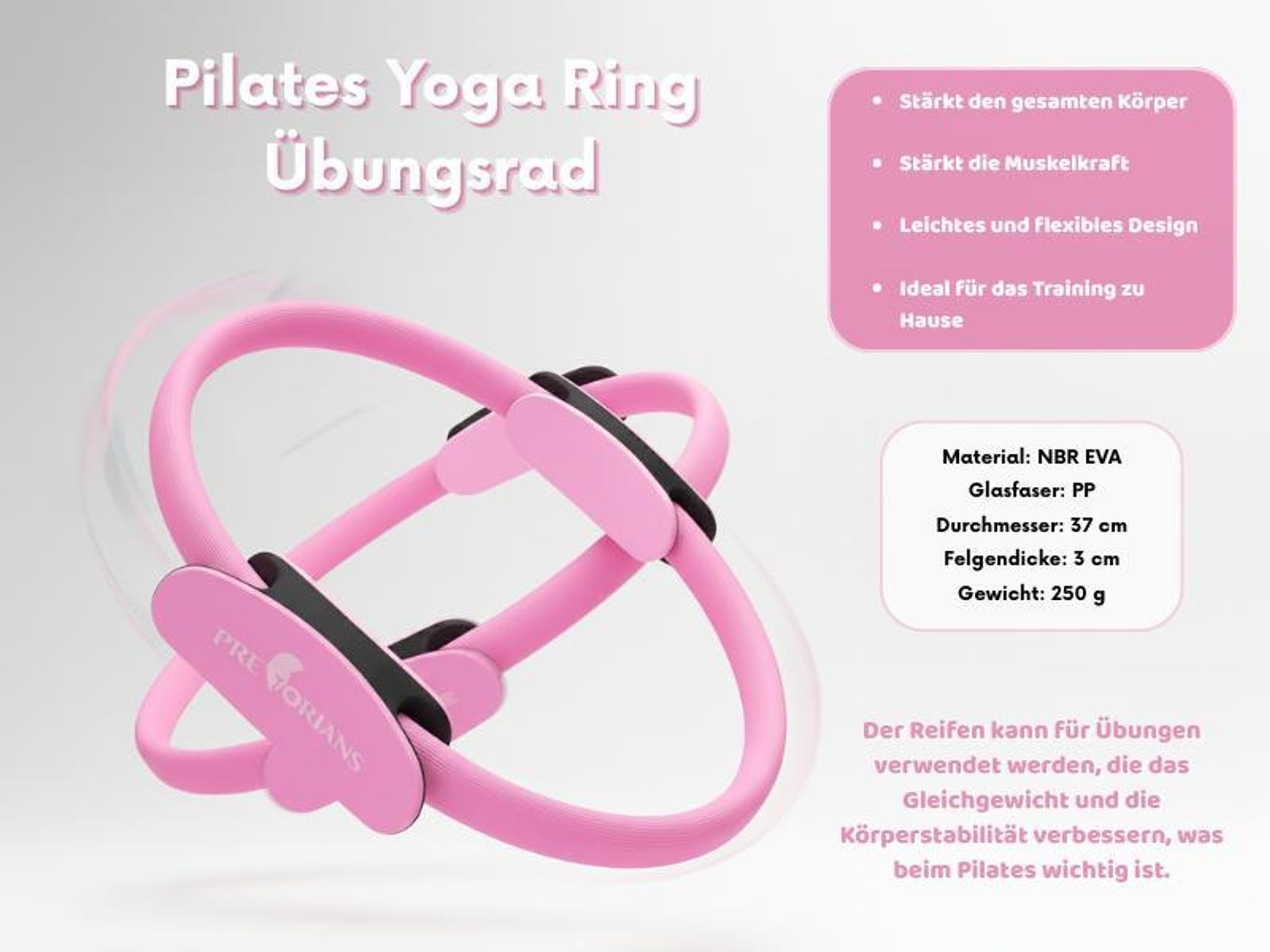 Pilates Ring mit Doppelgriff 36,5 cm bauchmuskeltraining Fitness Rosa