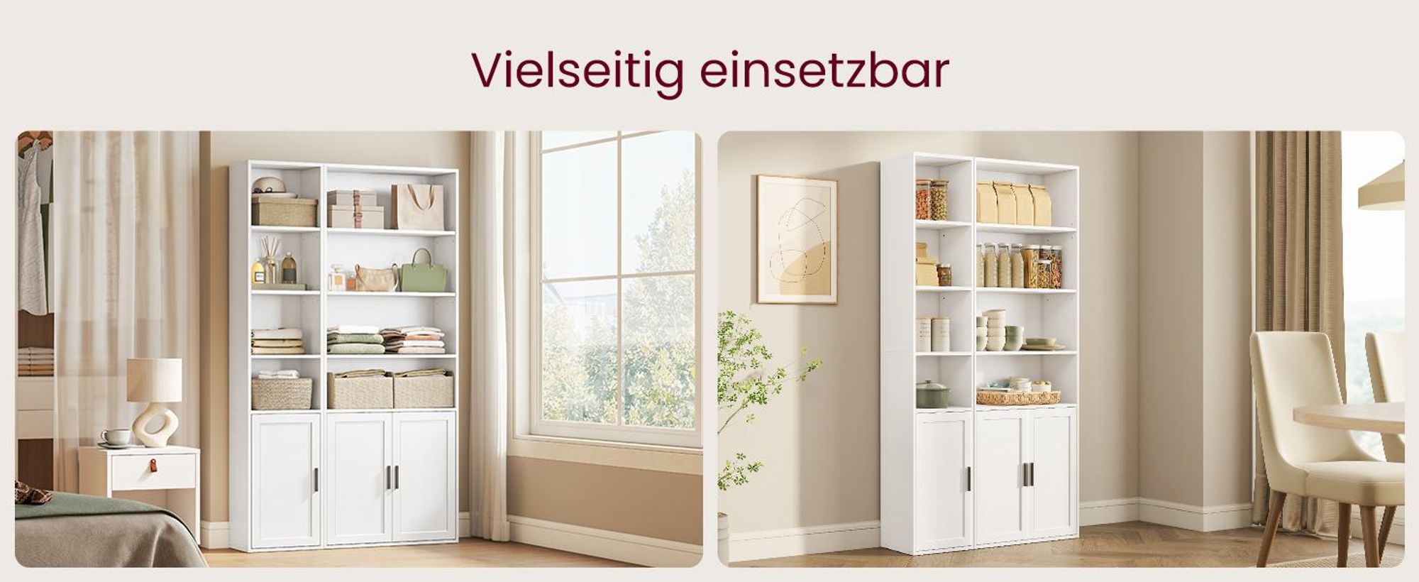 Bücherregal, 6-stöckiges hohes Regal, Standregal mit Türen und offenen Fächern, vielseitig einsetzbar