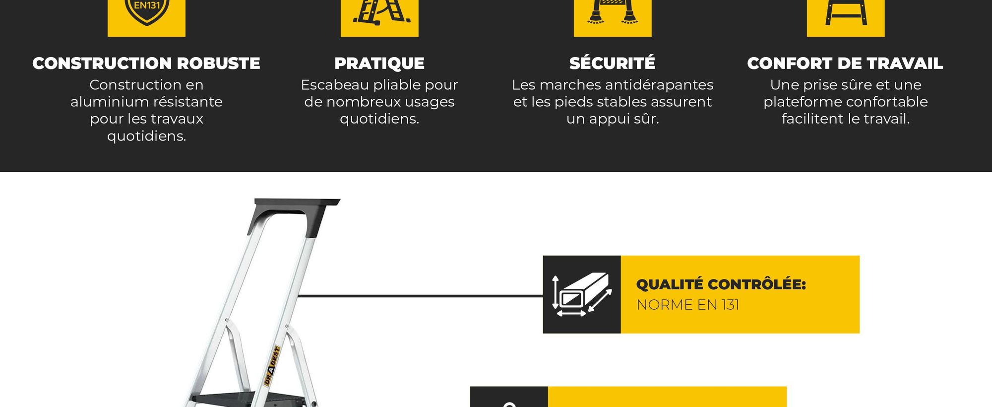 DRABEST | Échelle - Échelle polyvalente - Échelle en aluminium - PRO 6 marches - avec étagère - jusqu'à 150 kg