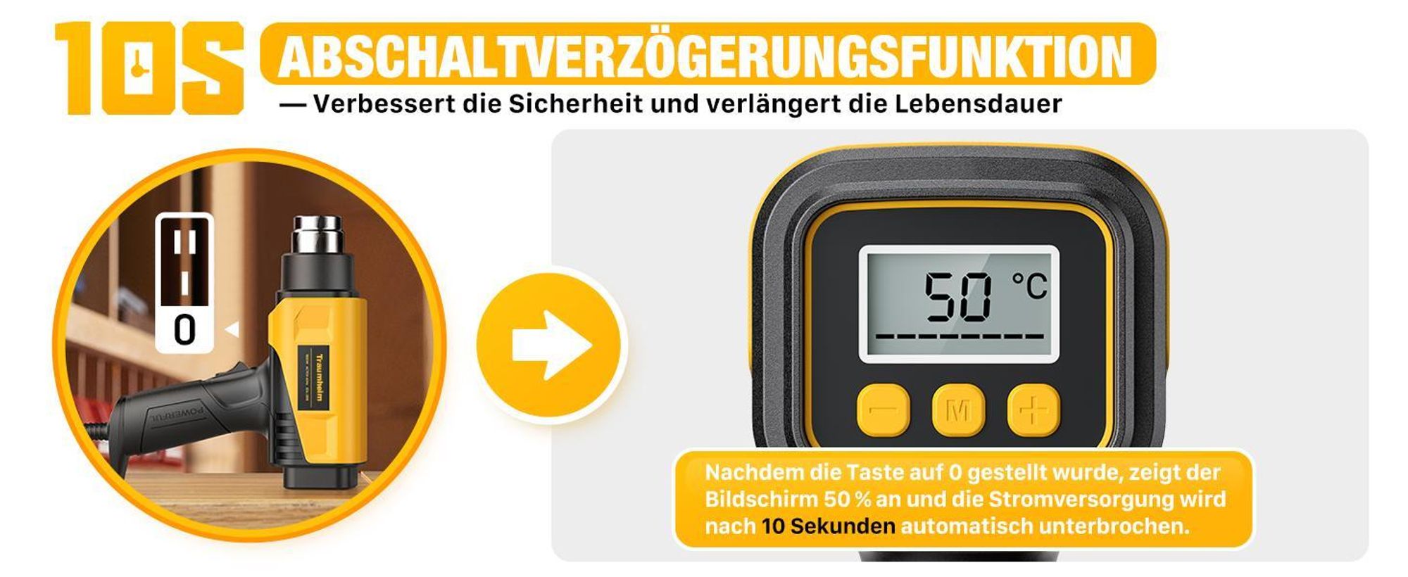 Heißluftpistole, LCD-Digitalanzeige, 50-650℃ temperaturregelbar, Luftstrom einstellbar, Überlastschutz, für Basteln, Schrumpfen, Lackentfernung