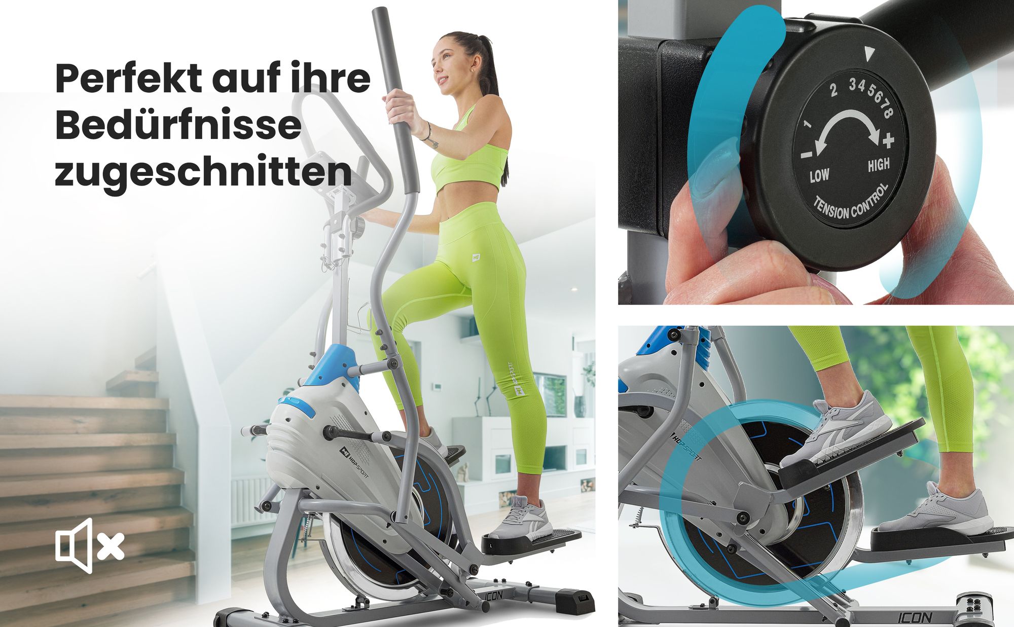 Hop-Sport Cross Stepper für zuhause HS-400B Icon - 2-in-1 Crosstrainer und Stepper mit Trainingscomputer - innovatives Trainingsgerät verbindet das Stepper- und Crosstrainer-Training