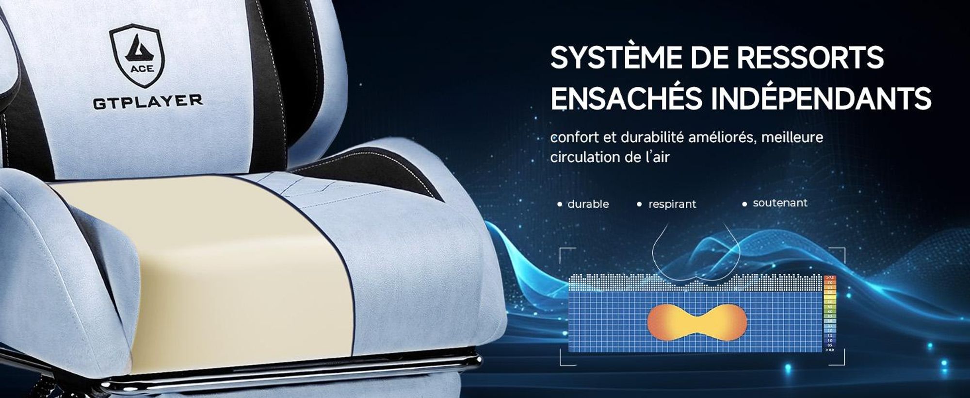 Chaise de jeu GTPLAYER, Chaise de jeu ergonomique en flanelle de haute qualité avec soutien lombaire, Chaise PC avec dossier élargi, 150 KG