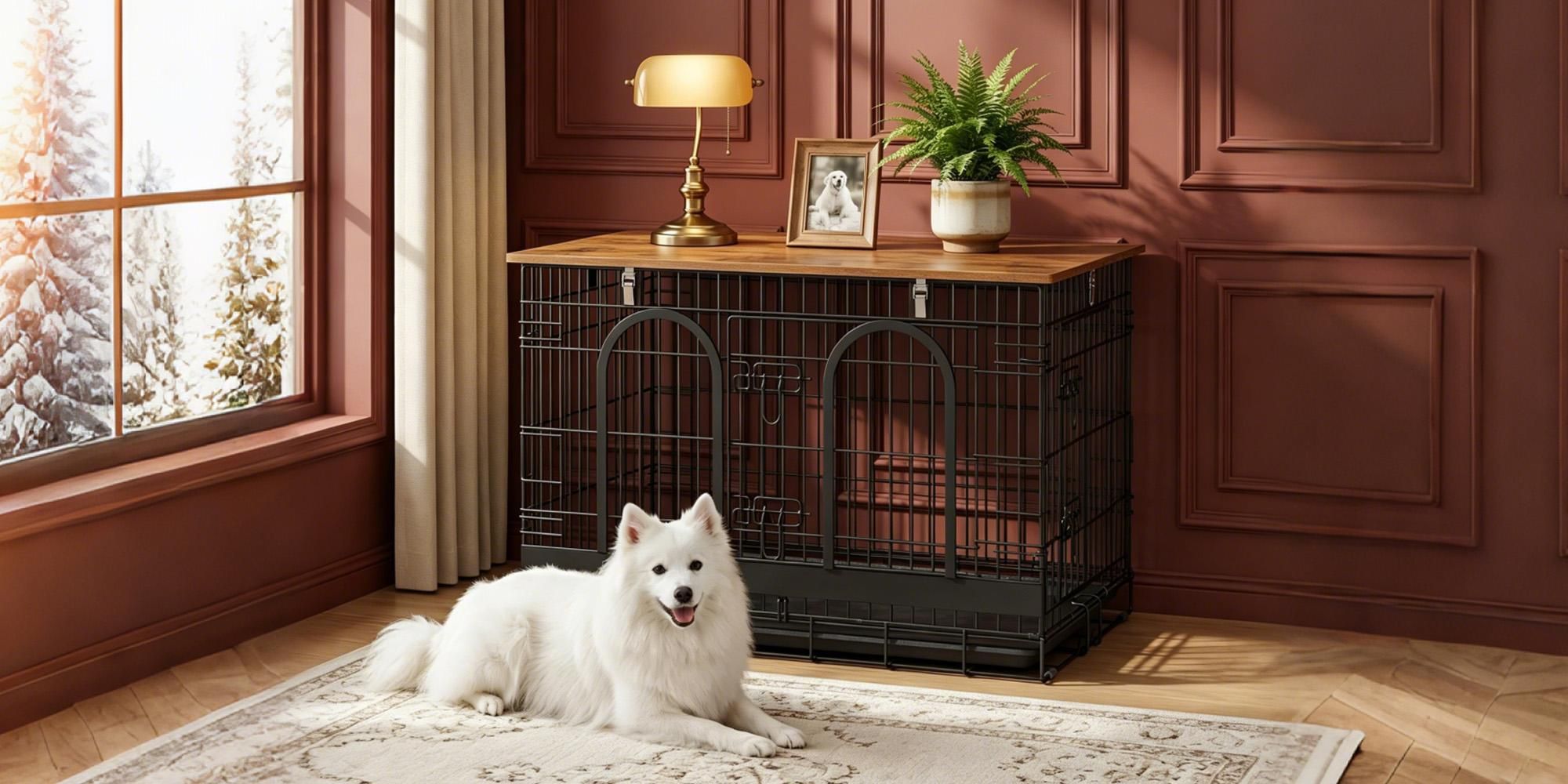 Hundekäfig Möbel, 94 cm Drahtmöbel Hundekäfig, Schwarz Braun | Draht-Hundebox für Drinnen/Draußen, Faltbar mit Bodenschale, Größe L für Kleine