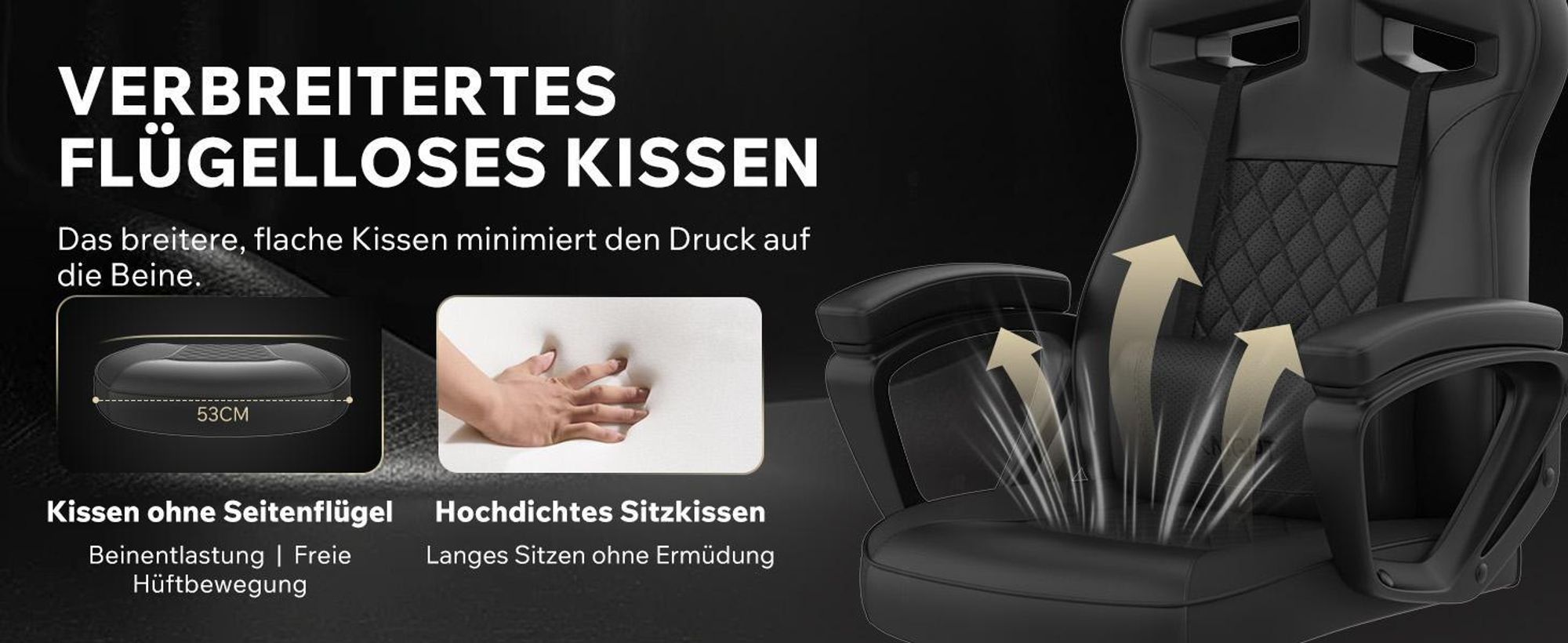 SENSE7 Knight Gaming Stuhl Kunstleder Schwarz-Grau - Ergonomischer Bürostuhl PC Schreibtischstuhl Zockerstuhl Wippfunktion Gamer 120 kg