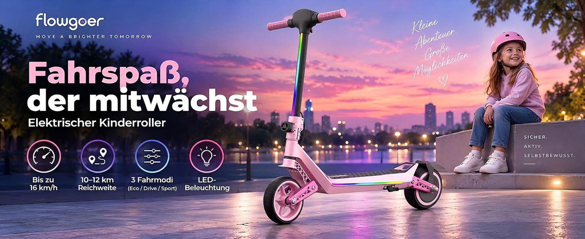 Elektroroller Für Kinder, Faltbarer E-scooter 16km/h, City Kinderroller Für Kinder 6-12 Jahren,10 km Reichweite, 130W, U8 Elektroscooter Rosa
