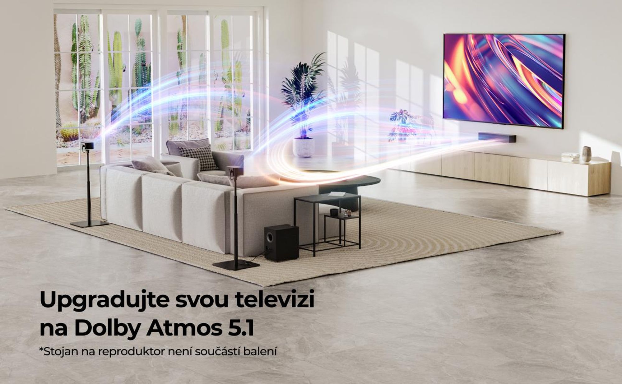 Zvuková lišta ULTIMEA Poseidon M4T 5.1 s Dolby Atmos, 3D prostorálním zvukem, zvuková lišta pro televizory s subwooferem, 2 zadními reproduktory, Bluetooth 5.3