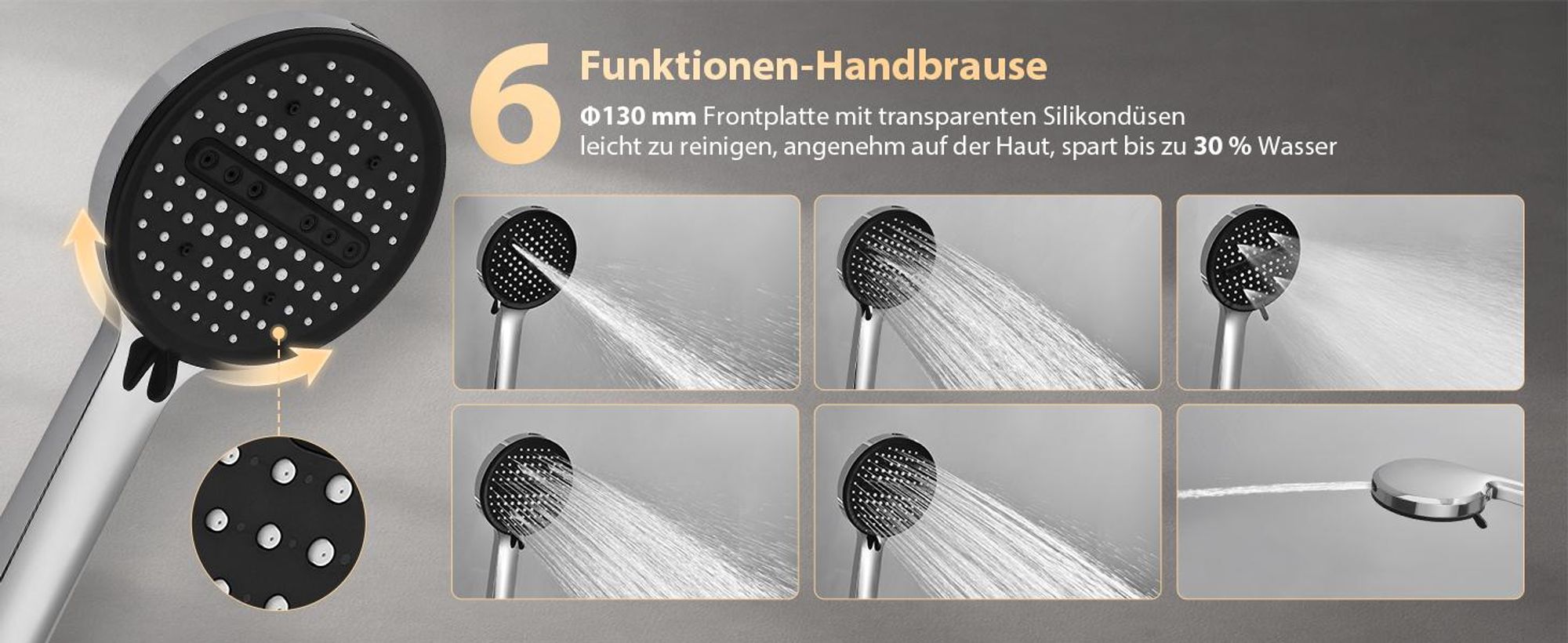 Homelody Duschsystem Thermostat Duschset Chrom 12" Regendusche 6 Funktionen Handbrause SUS304 Edelstahl Kopfbrause, 38°C Verbrühschutz