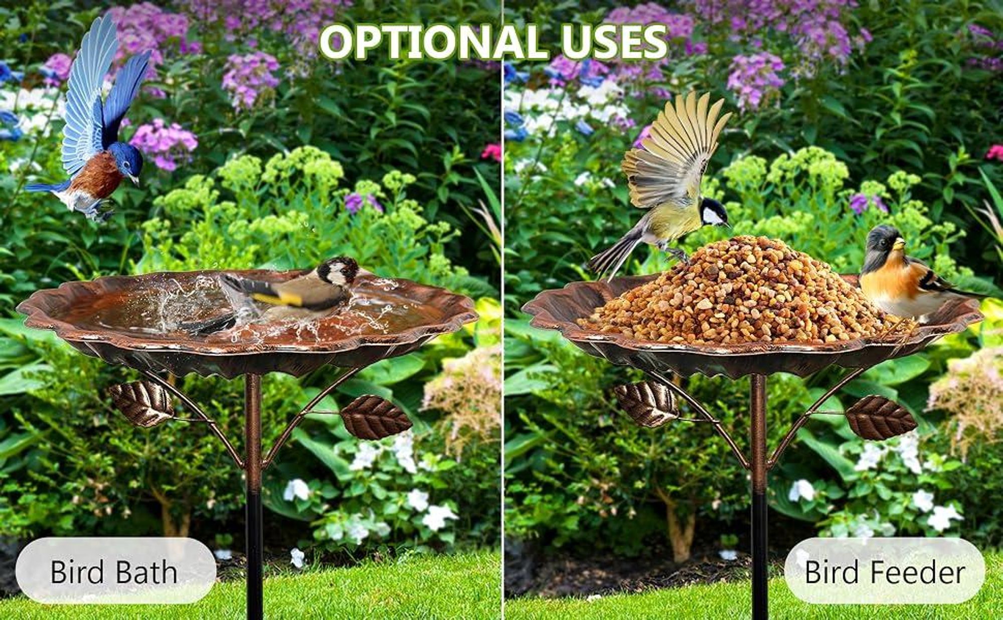 Vogeltränke Stehend, Bienen Tränke mit Erdspieß, 85cm großer Vogelnapf aus Metall, Vogelbad Garten Stehend, Winterfest, für Vögel, Schmetterlinge