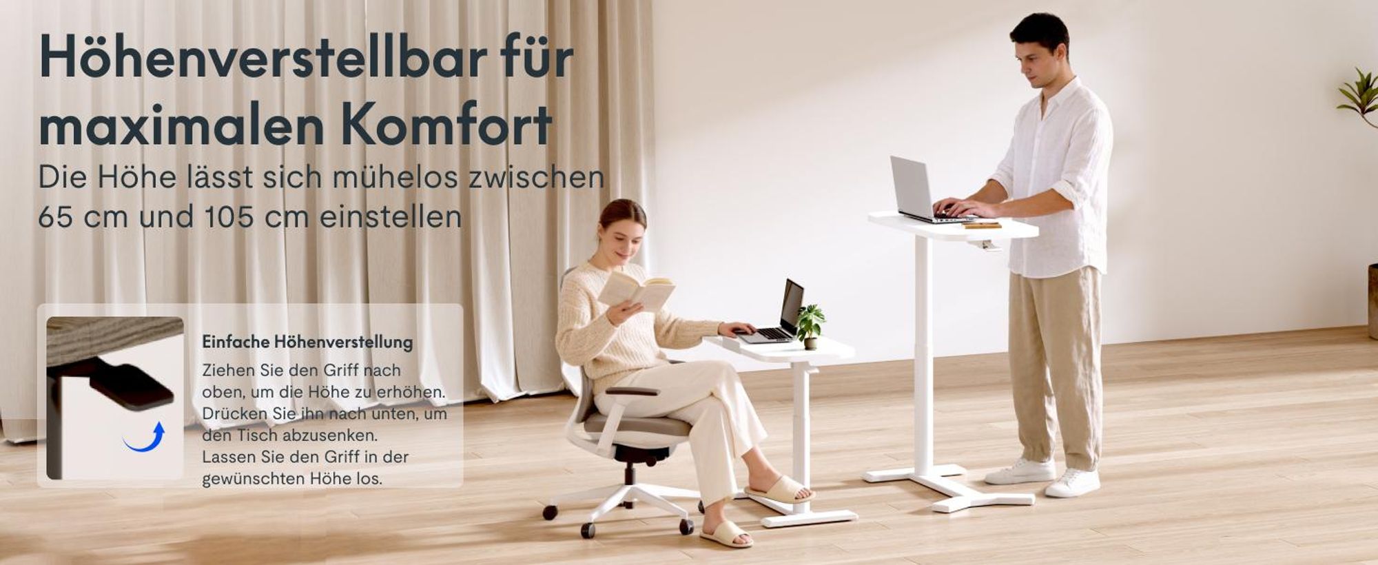 FLEXISPOT Beistelltisch Höhenverstellbar in C-Form, klappbarer Laptoptisch mit Rollen, 65–105 cm, Nachttisch, für Bett und Sofa, Braun