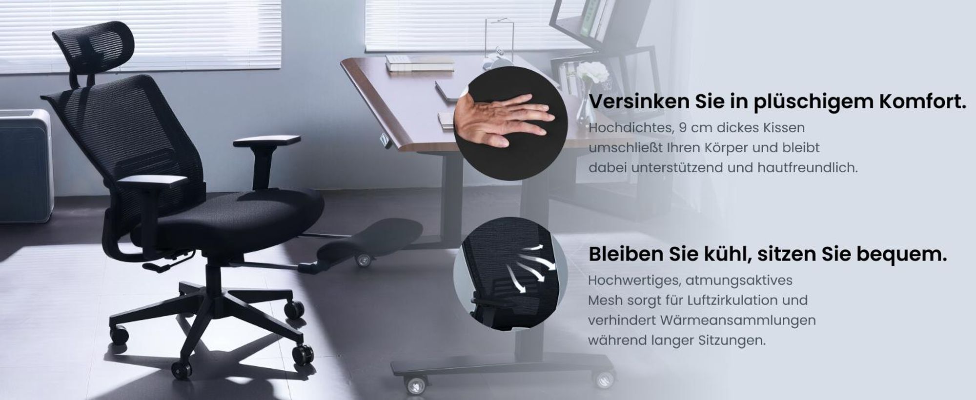 FLEXISPOT Foldex Ergonomischer Bürostuhl klappbarer Bürostuhl für Kleine Räume Lendenwirbelstütze Höhenverstellbaren Armlehnen mit Fußstütze Schwarz