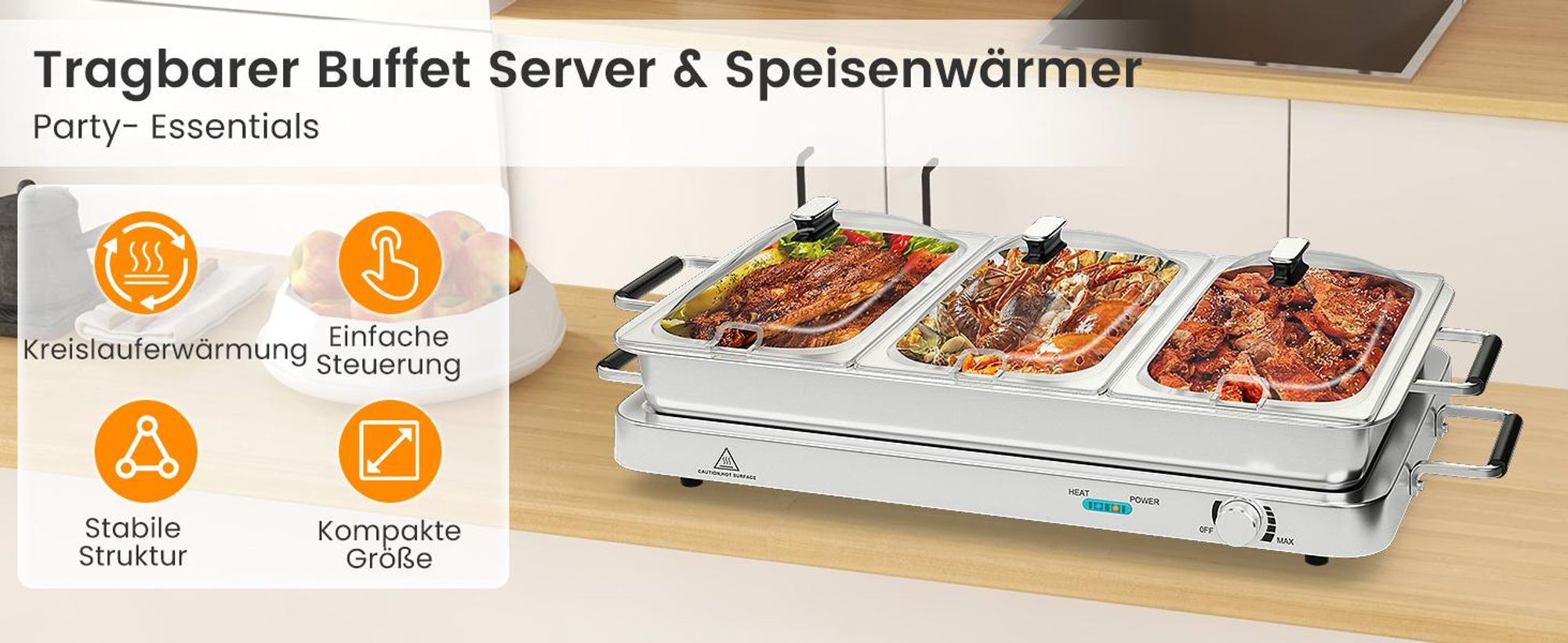 GOPLUS 2 in 1 Buffetwärmer & Warmhaltebehälter, 450W elektrische Warmhalteplatte mit Deckeln, 8 L Buffet Wärmer mit Temperaturregler von 50℃ bis 150℃, Edelstahl Speisenwärmer für Catering & Party