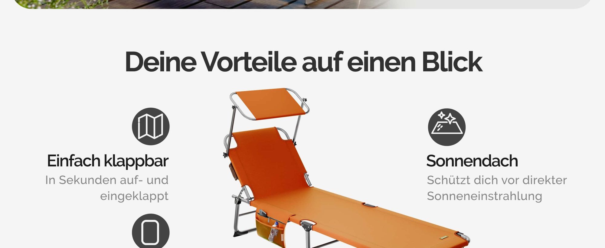 CASARIA® Sonnenliege Klappbar Wetterfest Gartenliege Mit Dach Seitentasche Tragegriff 150kg Belastbar 190cm Aluminium Liegestuhl Garten Faltbar Orange