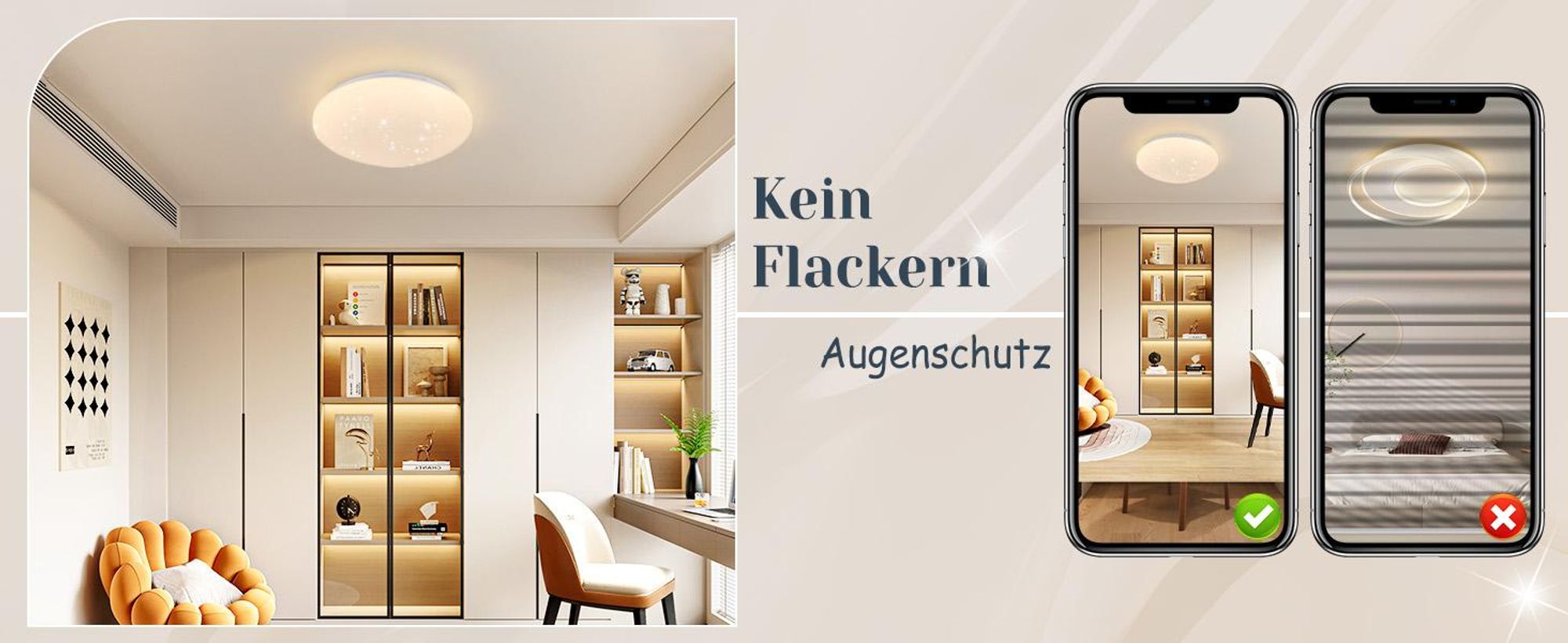 ZMH LED plafondlamp, slaapkamer, ronde plafondlamp, 25 cm, sterrenhemel, warmwit, 12W, 3000K, plafondverlichting voor keuken, kantoor, kinderkamer, hal, kelder