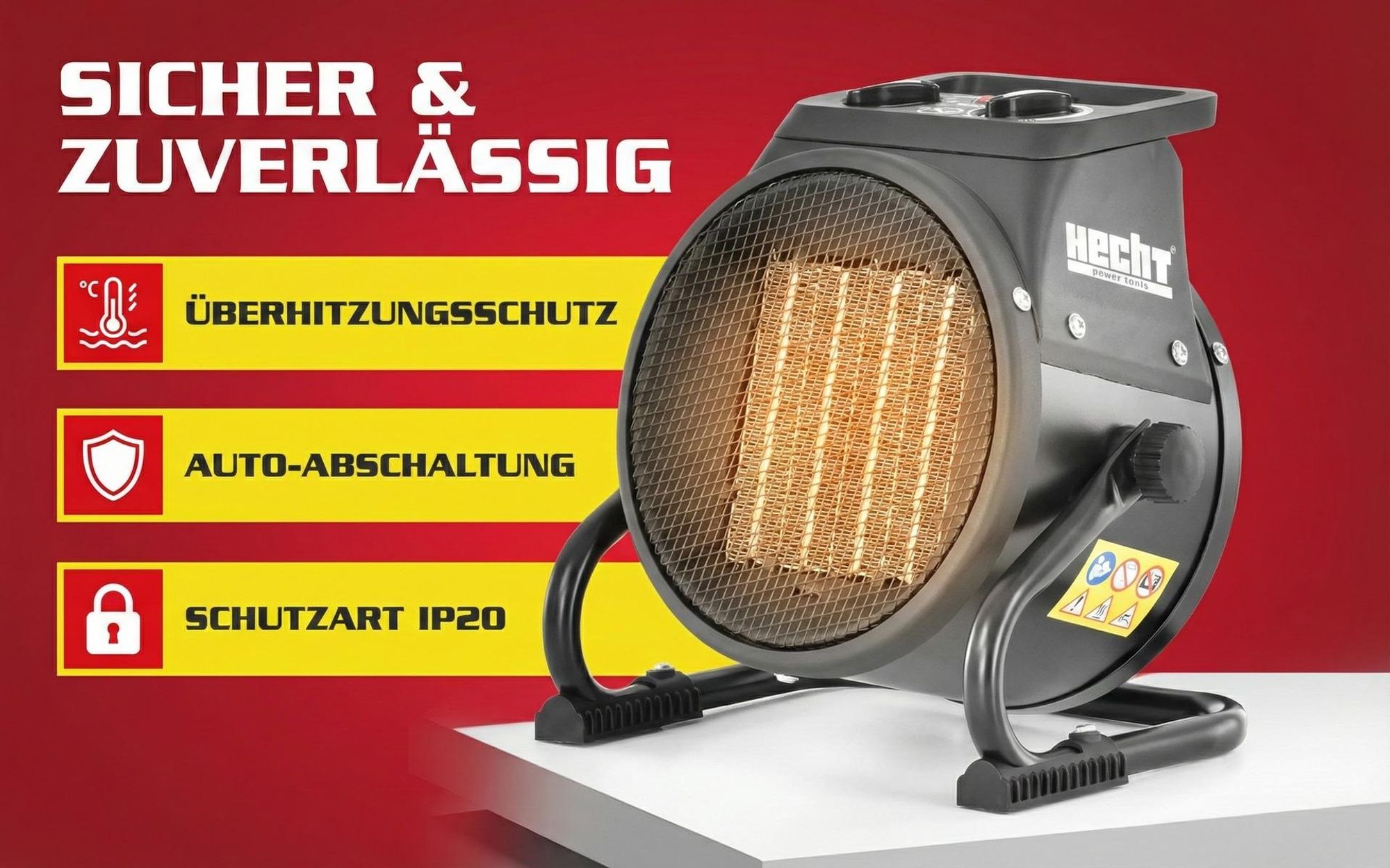 HECHT 3422 Heizlüfter 2in1 Ventilator | 3000 W | bis 40 m² | Isolierter Tragegriff | Thermostat