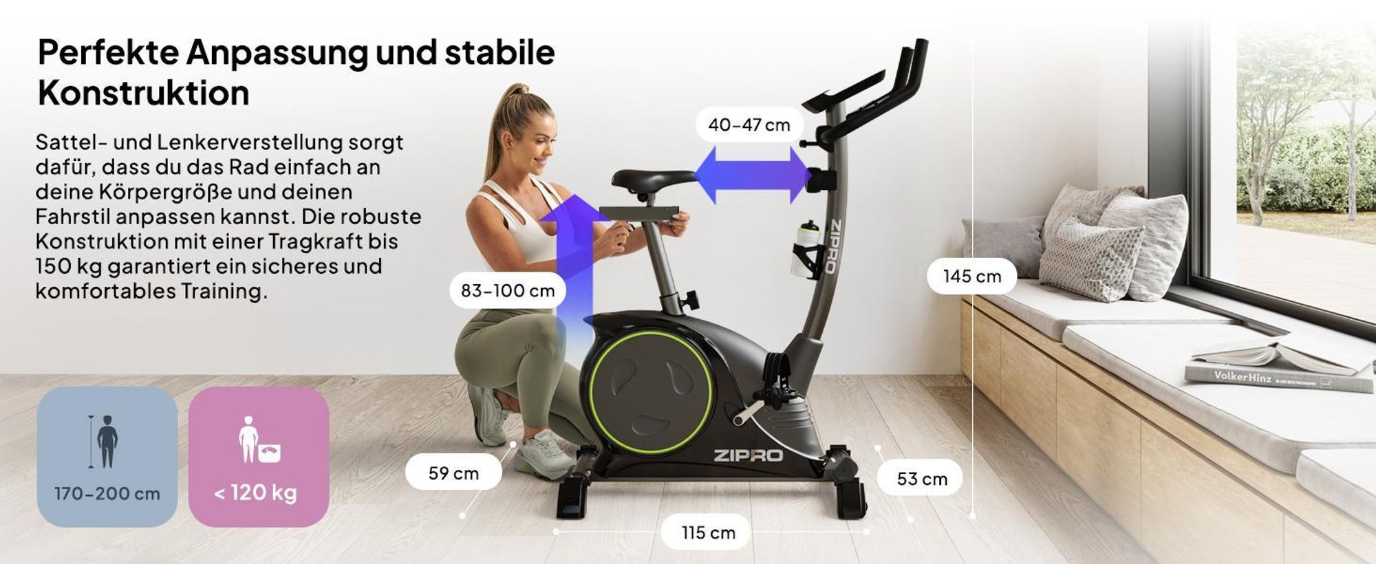 Zipro Heimtrainer Fahrrad Nitro – Magnetischer Hometrainer Ergometer für Zuhause Leises Fitnessbike mit Pulsmessung, Verstellbarem Sattel (H/V) & LCD