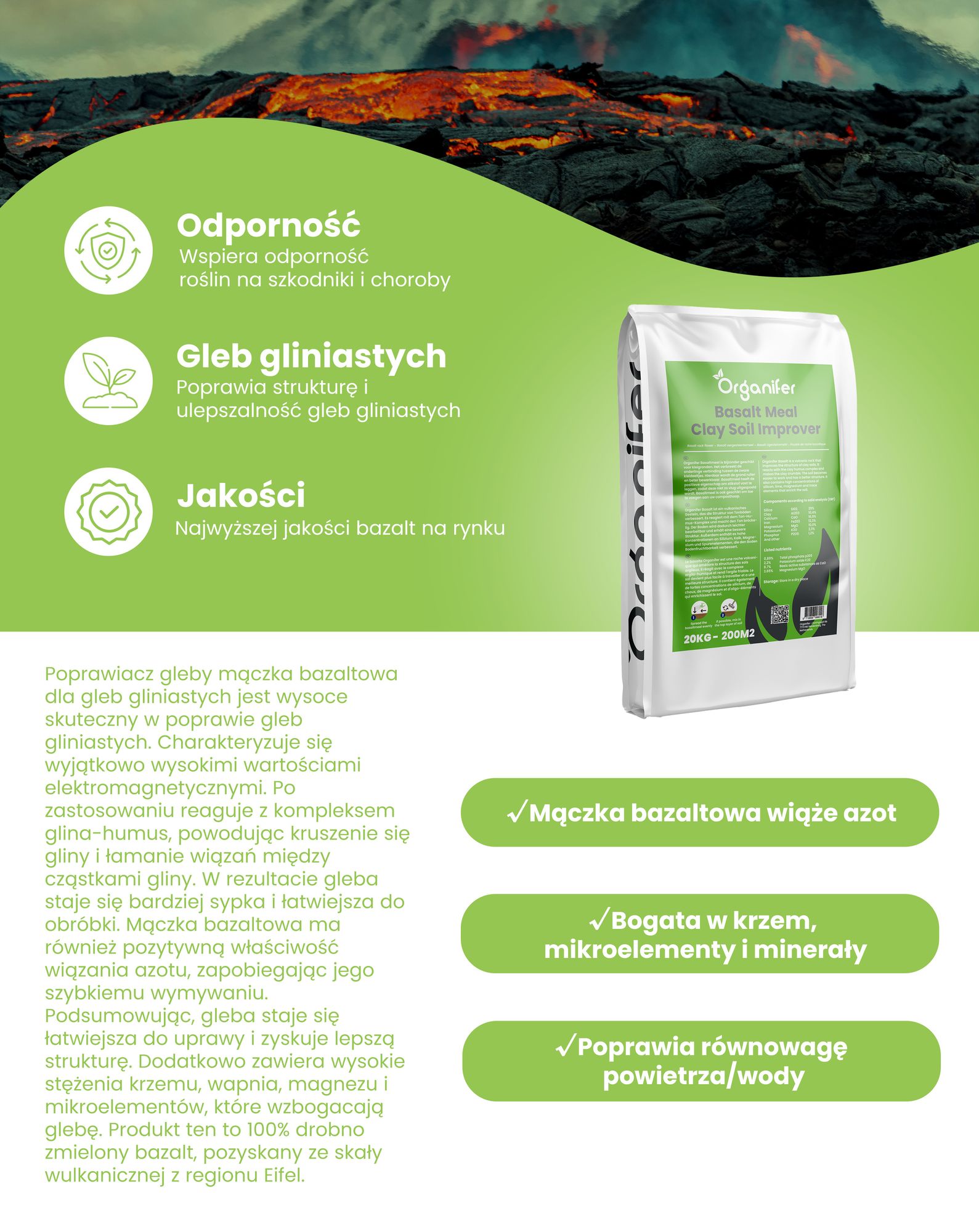 Poprawiacz Gleby Mączka Bazaltowa dla Gleb Gliniastych (20 kg – na 200 m2) - Organifer