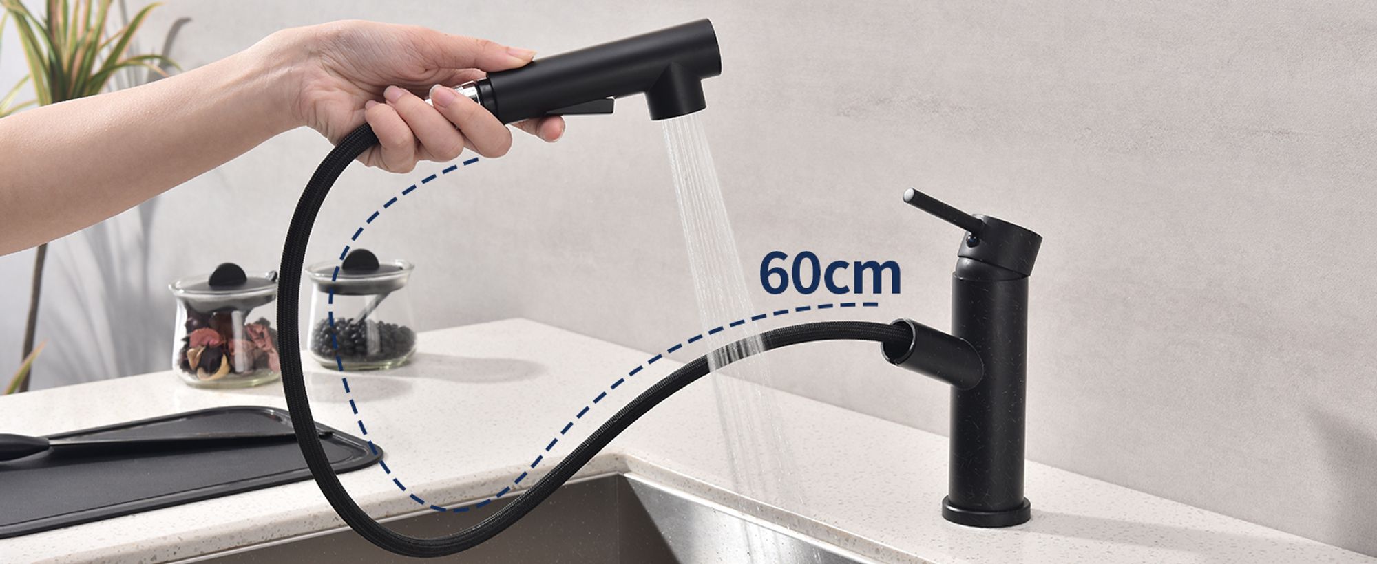 Wasserhahn Küche HOMELIVE 360°Schwenkbar Armatur Küche mit Brause Zwei Wasserstrahlarten Mischbatterie Küche Schwarz Spülarmaturen Küche Einhebel