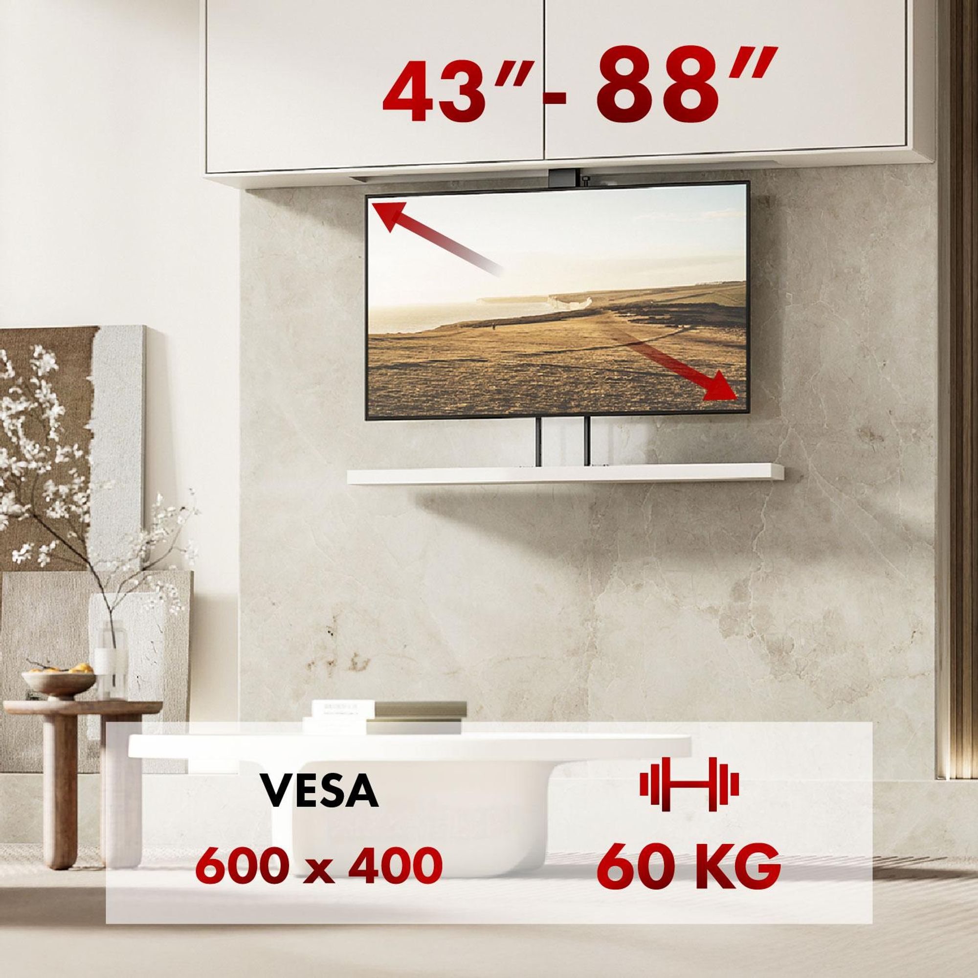 Elektrischer Decken- und Bodengriff ausziehbar 43''-88''' VESA 600x400 max. 60kg 100-240V AC,50/60Hz