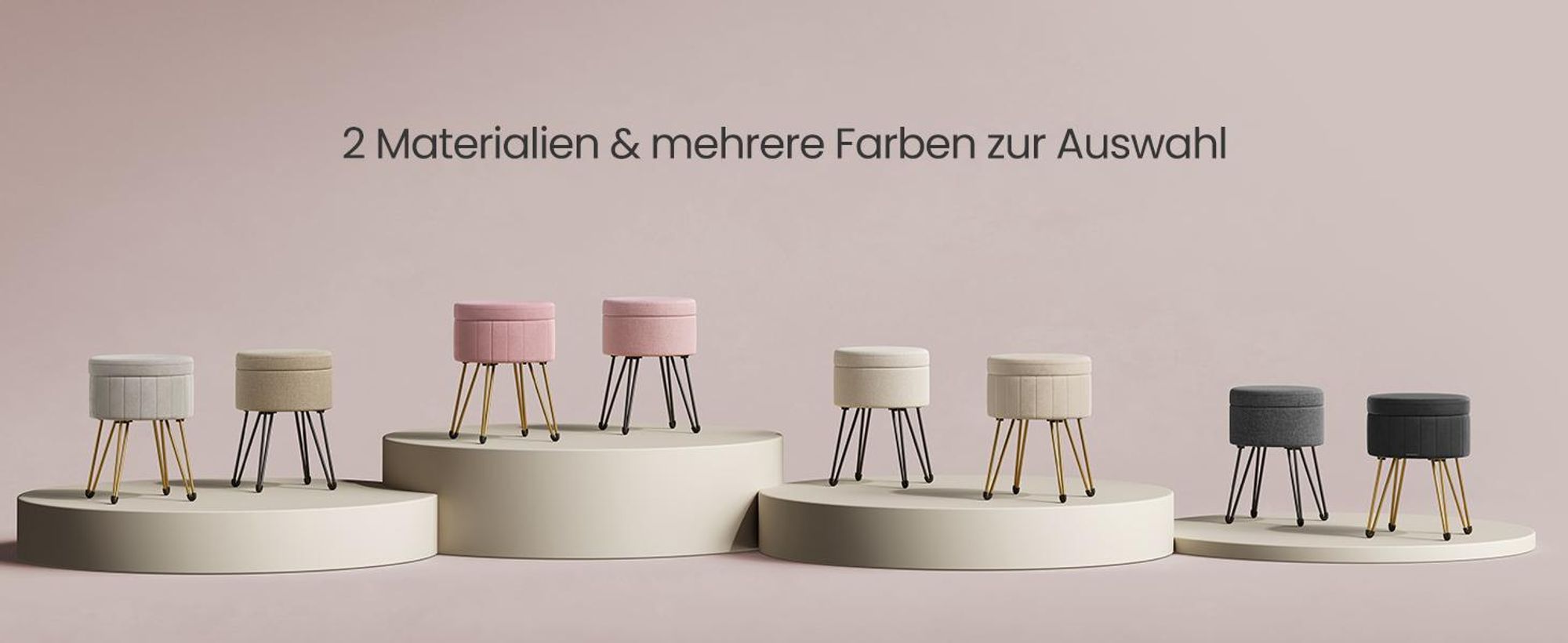 SONGMICS Sitzhocker, Hocker mit Stauraum, Samt Schminkhocker, runder Sitzhocker, 39 cm d, 44,4 cm H, 4 Metallbeine, für Ankleidezimmer, Wohnzimmer