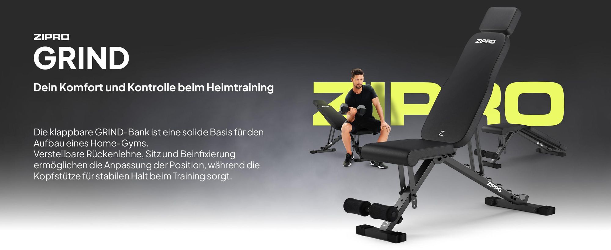 ZIPRO Grind Hantelbank Klappbar - Trainingsbank Verstellbar 300 kg Flachbank Schrägbank Negativbank Kraftstation Fitnessgerät für Zuhause