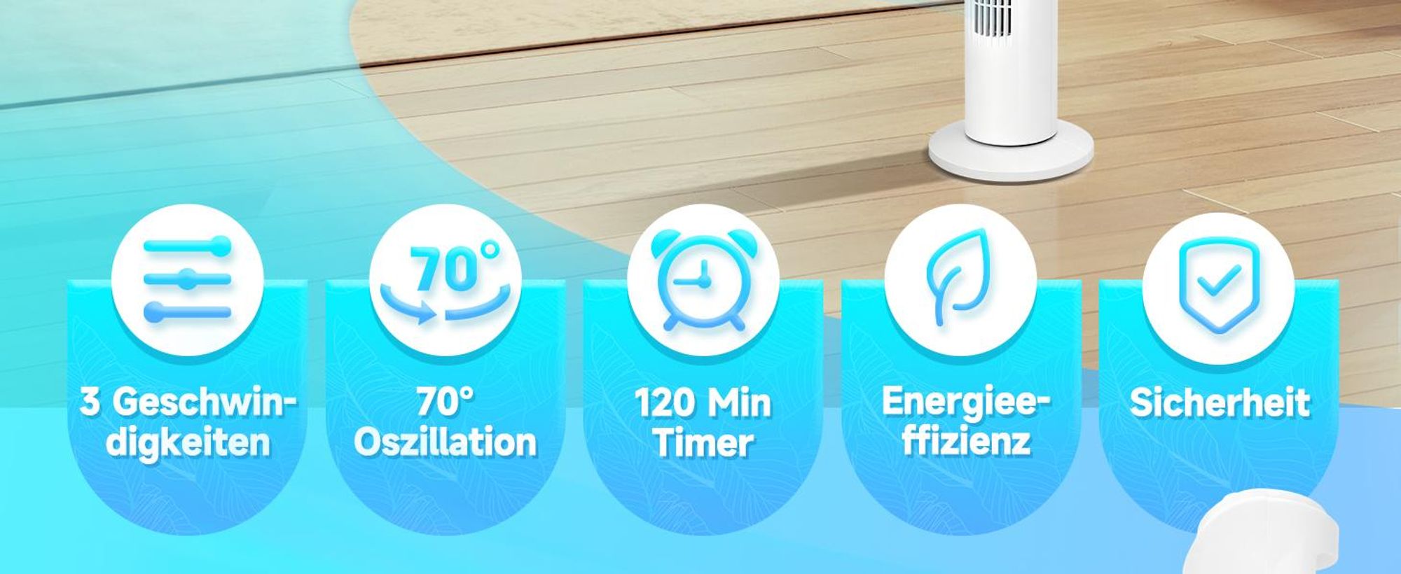 Aigostar Leiser Turmventilator 45W – Energiesparend, 3 Stufen, 70° Oszillation, 2H-Timer