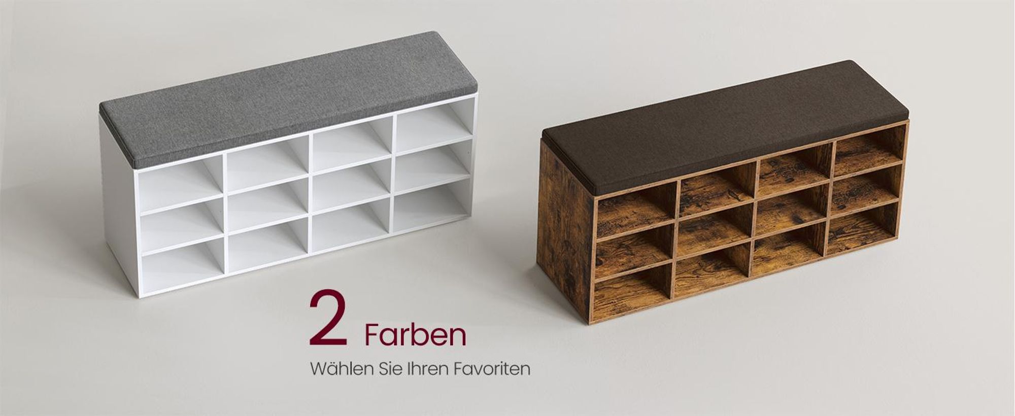 VASAGLE Schuhbank, Sitzbank, 12 Fächer, Länge 104 cm, klassikweiß