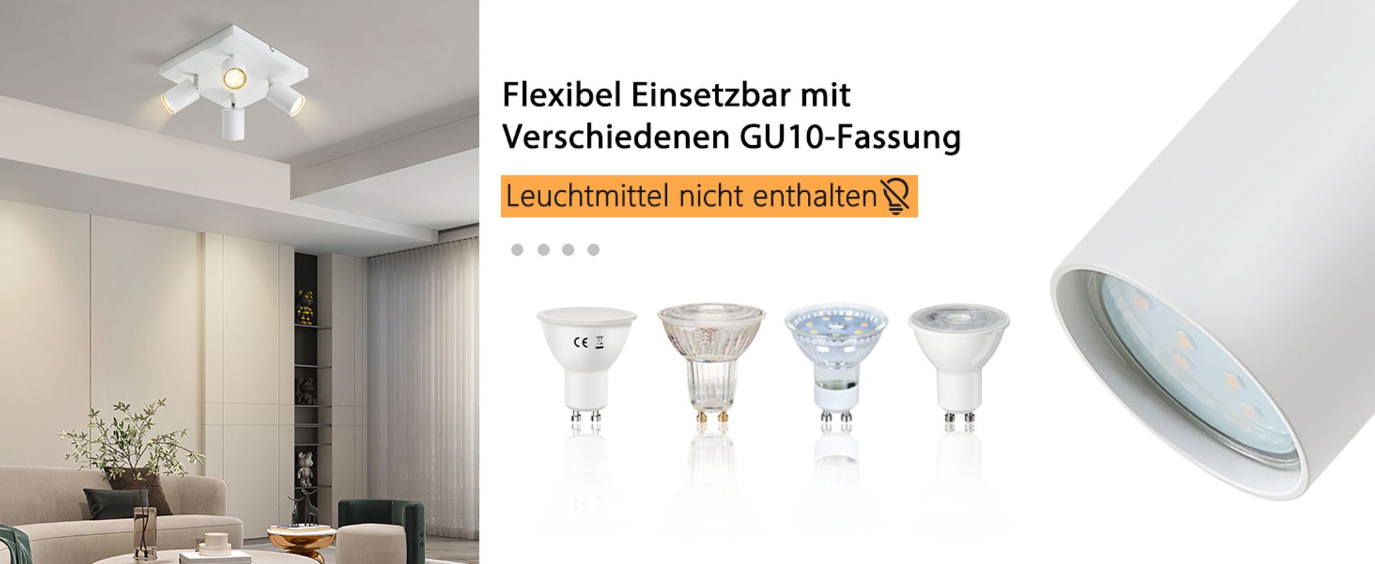 ZMH LED Deckenleuchte Weiß Deckenstrahler: GU10 Deckenlampe 4 Flammig 330°Schwenkbar Deckenspots Industrial Modern für Wohnzimmer Schlafzimmer Küche Flur